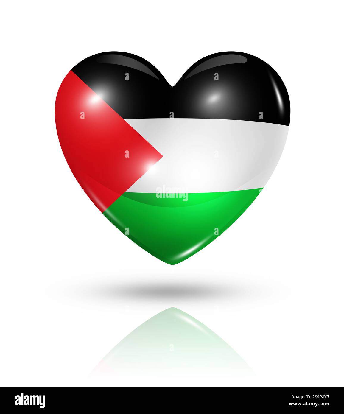 Symbole de l'amour la Palestine. Coeur 3D icône drapeau isolated on white with clipping path Banque D'Images