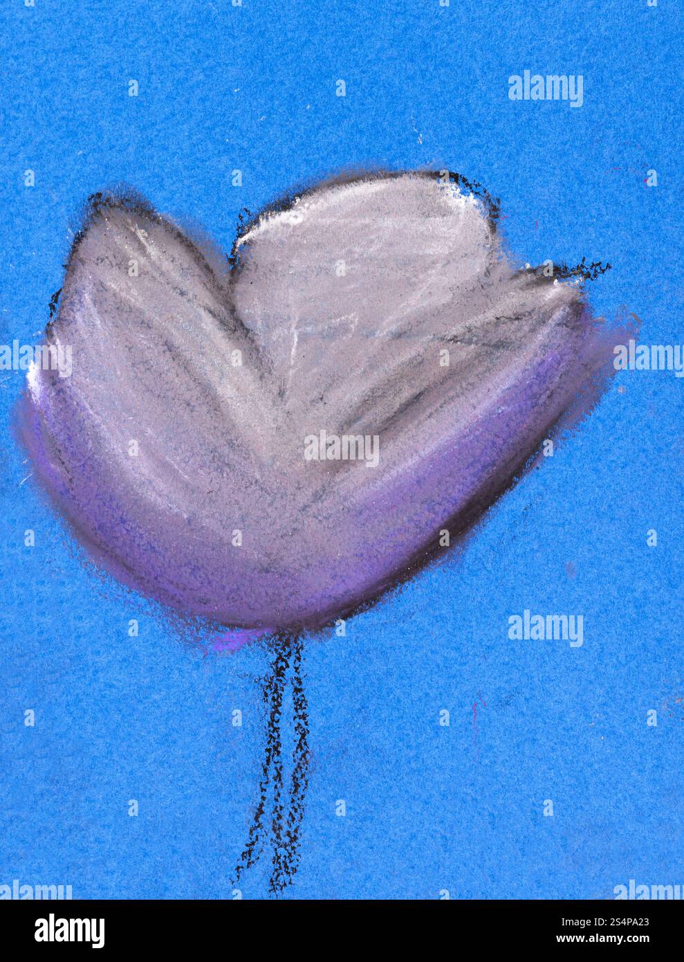 Dessin enfants - une tulipe blanche fleur sur fond bleu Banque D'Images