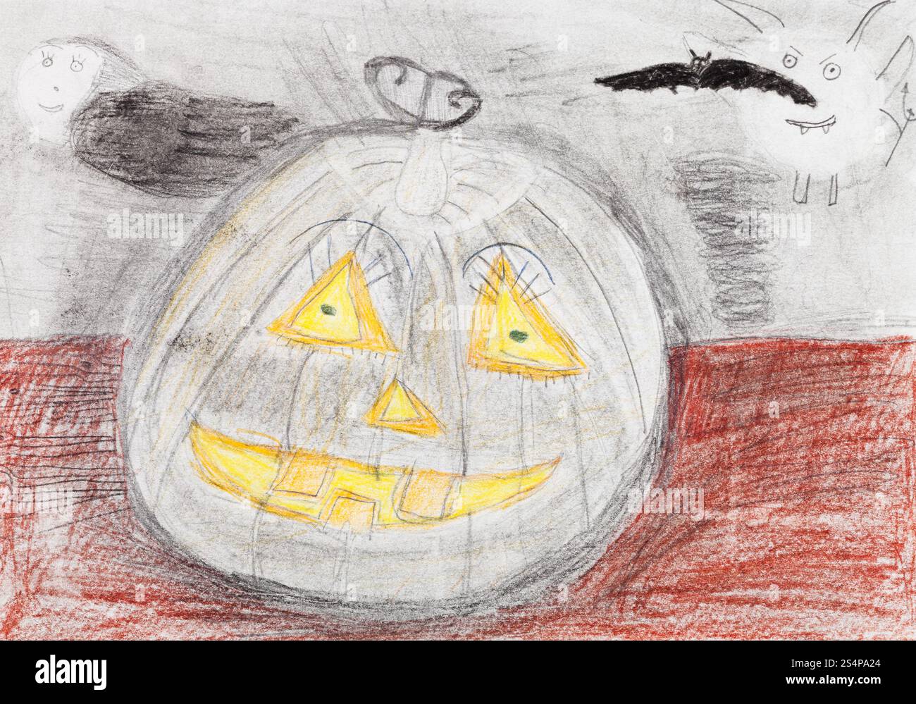 Dessin enfants - halloween citrouille sculptée et black bat Banque D'Images