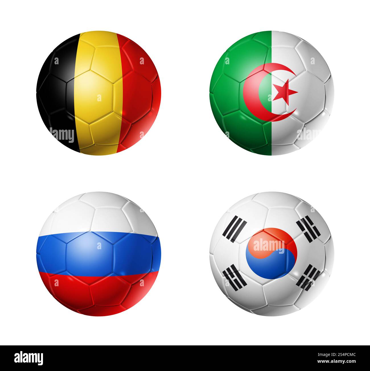 Les ballons de football en 3D avec les équipes du groupe H drapeaux, coupe du monde de football, le Brésil 2014. isolated on white Banque D'Images