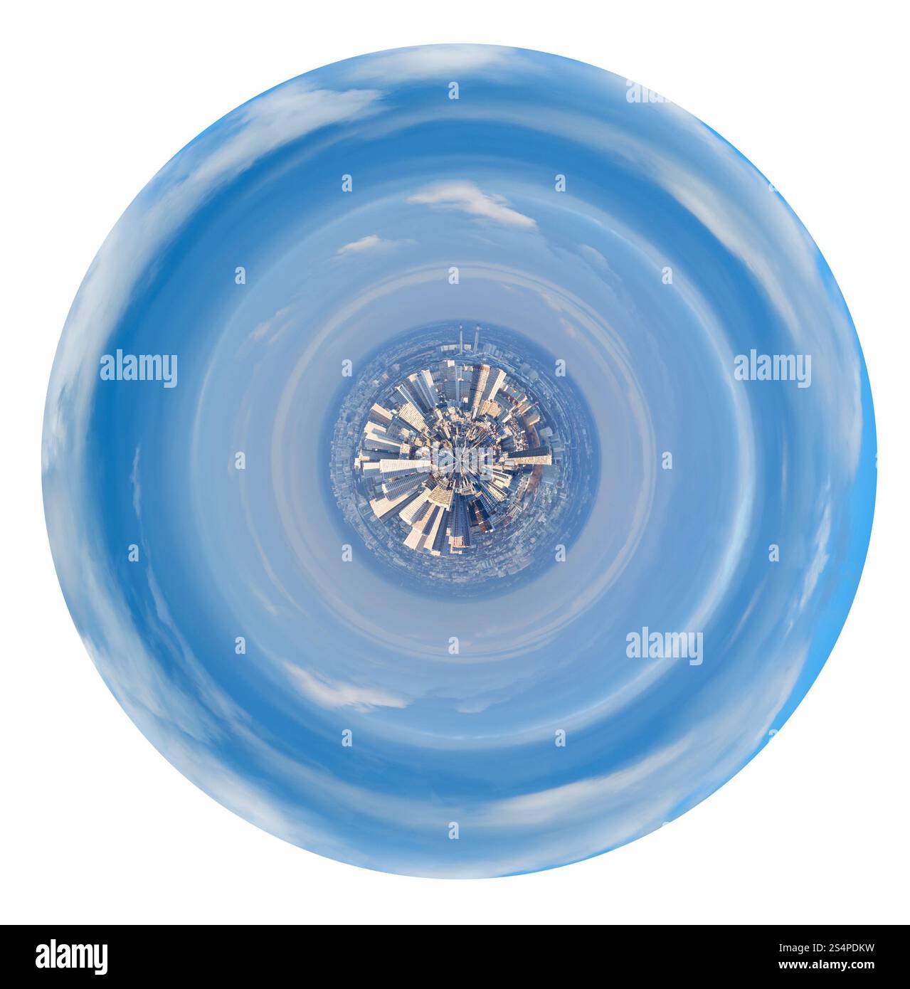 Petite Planète - panorama sphérique urbaine de grande ville Paris isolé sur fond blanc Banque D'Images