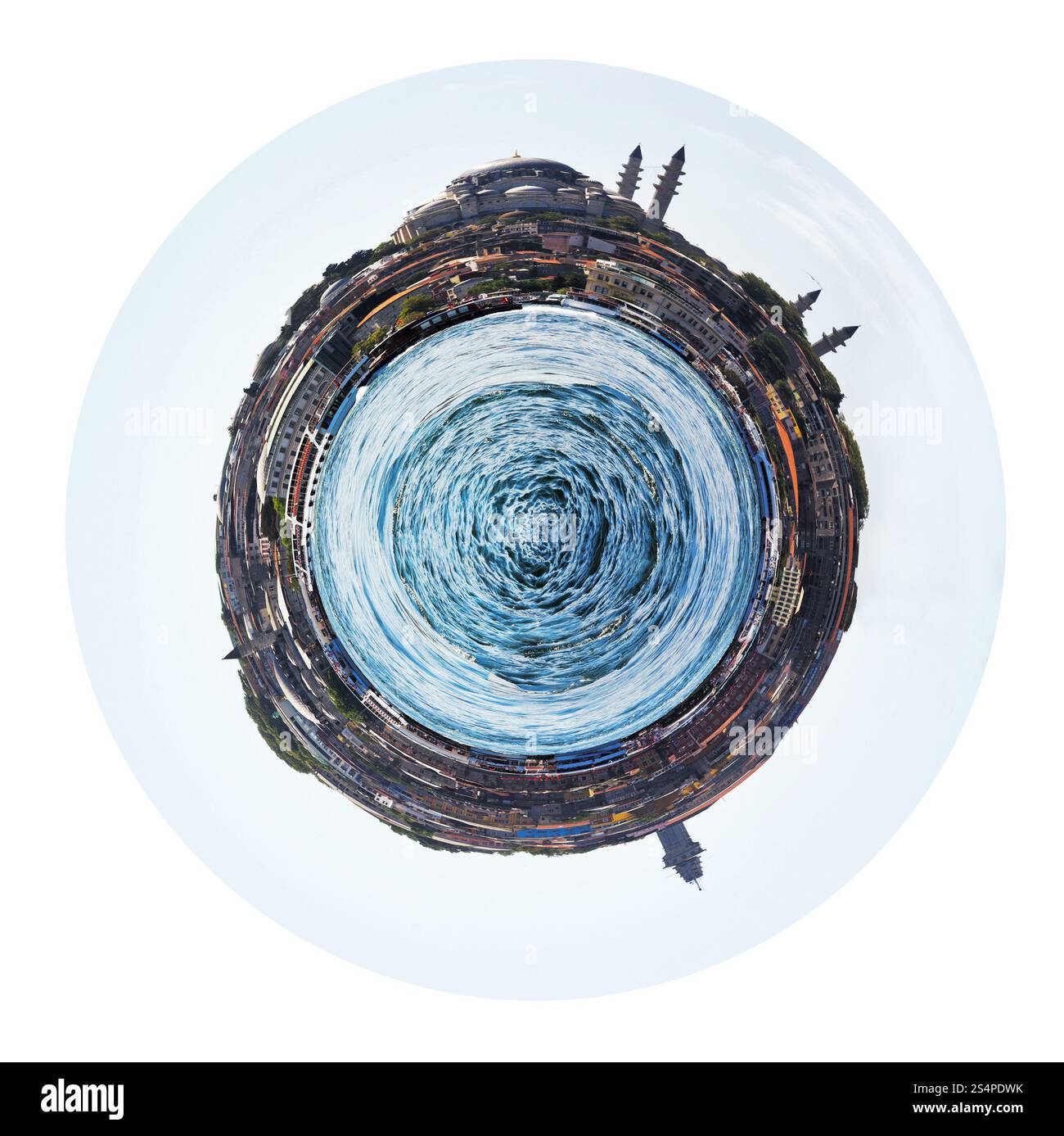 Petite Planète - vue sphérique de Golden Horn à Istanbul, Turquie isolé sur fond blanc Banque D'Images