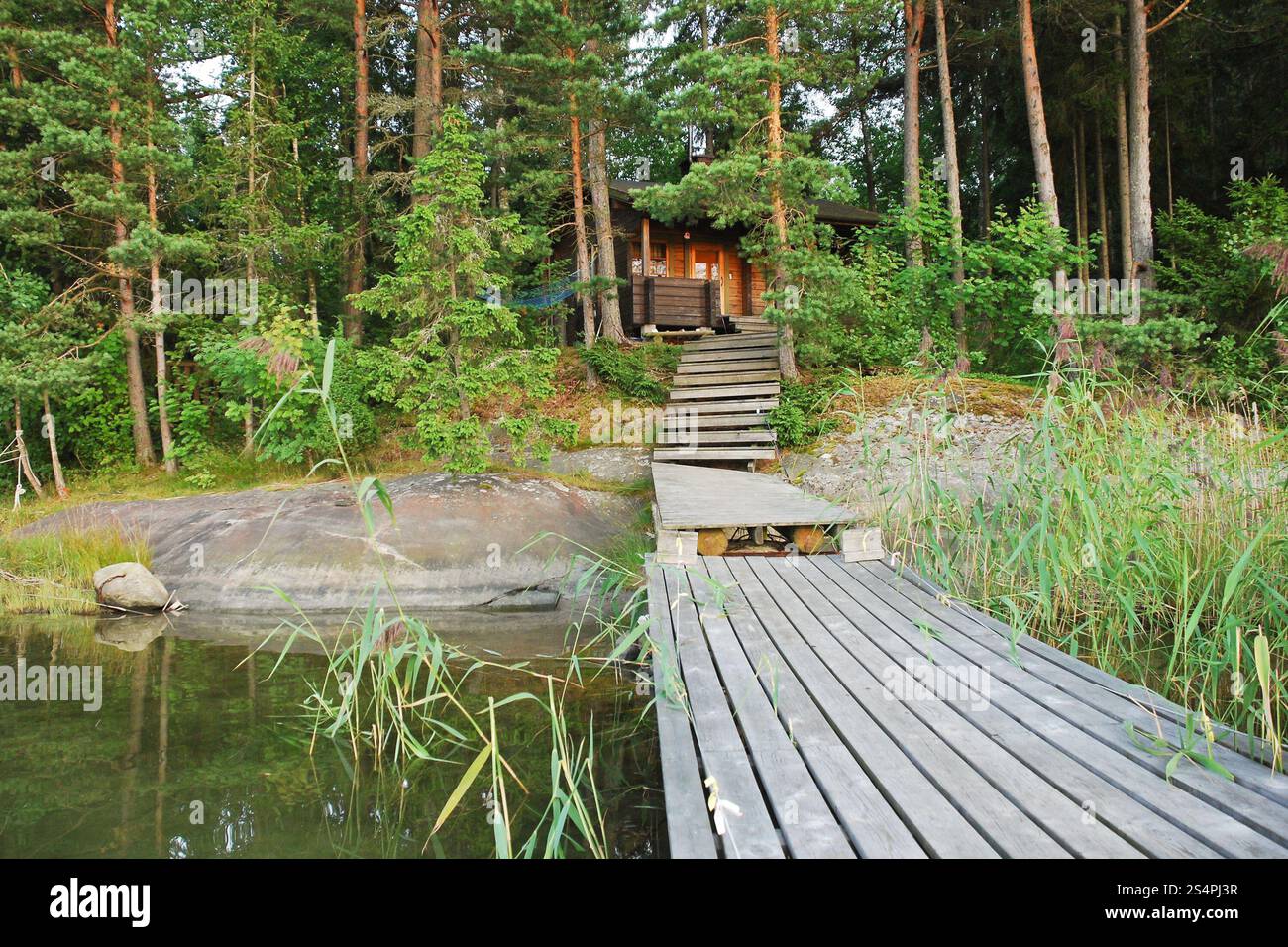Petite Forêt avec lac de pont dans la région de Lakelands de Finlande Banque D'Images