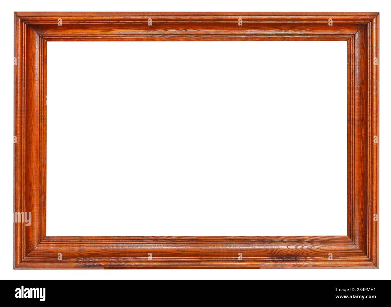 L'échelle simple cadre photo en bois brun foncé avec cut out toile isolé sur fond blanc Banque D'Images