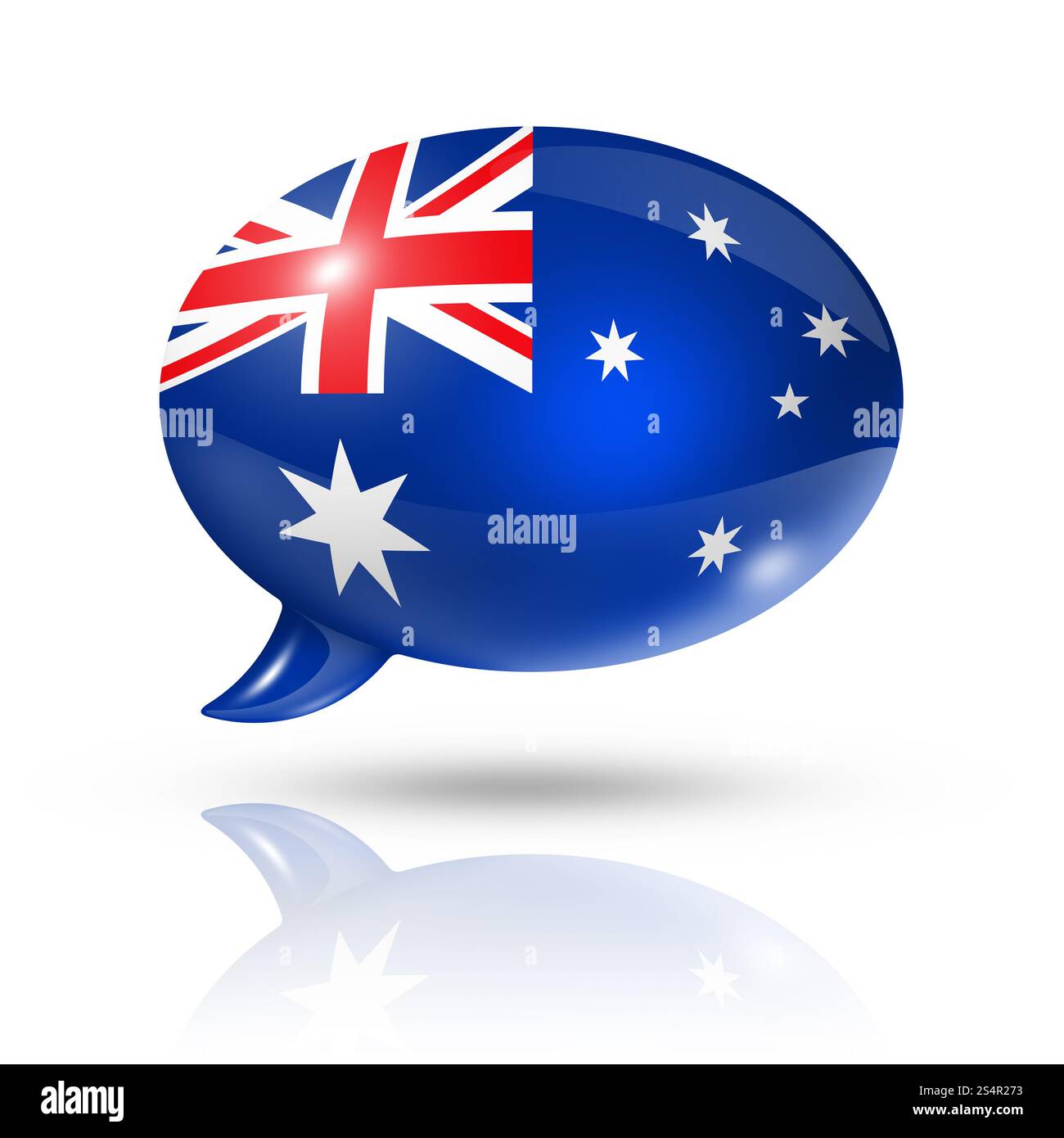 Drapeau australien tridimensionnel dans une bulle de discours isolé sur blanc avec chemin de détourage. Bulle de discours du drapeau australien Banque D'Images