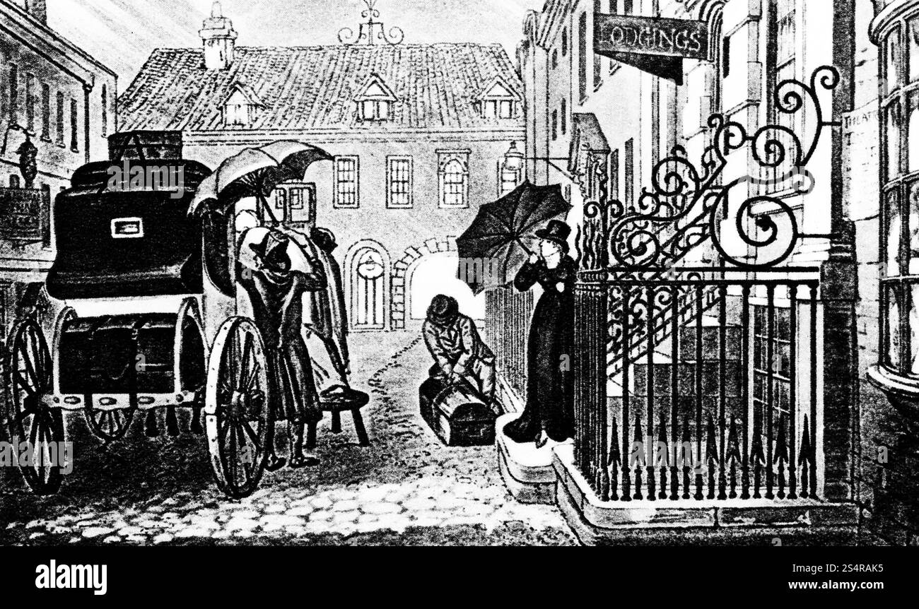 Le départ, 1813. Thomas Rowlandson (1757-1827), d'après James Green (1771-1834). Extrait de « Poetical Sketches of Scarborough », 1813. Banque D'Images