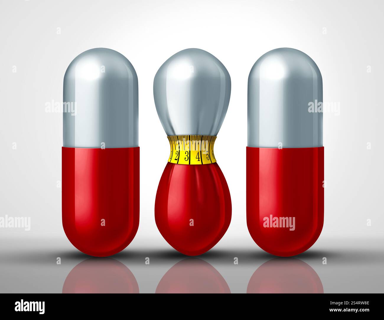 Pilule de perte de poids ou pilules de réduction de graisse comme médicament sur ordonnance et médicament diététique ou médicine diététique comme prescriptions pour des compléments alimentaires et ap Banque D'Images