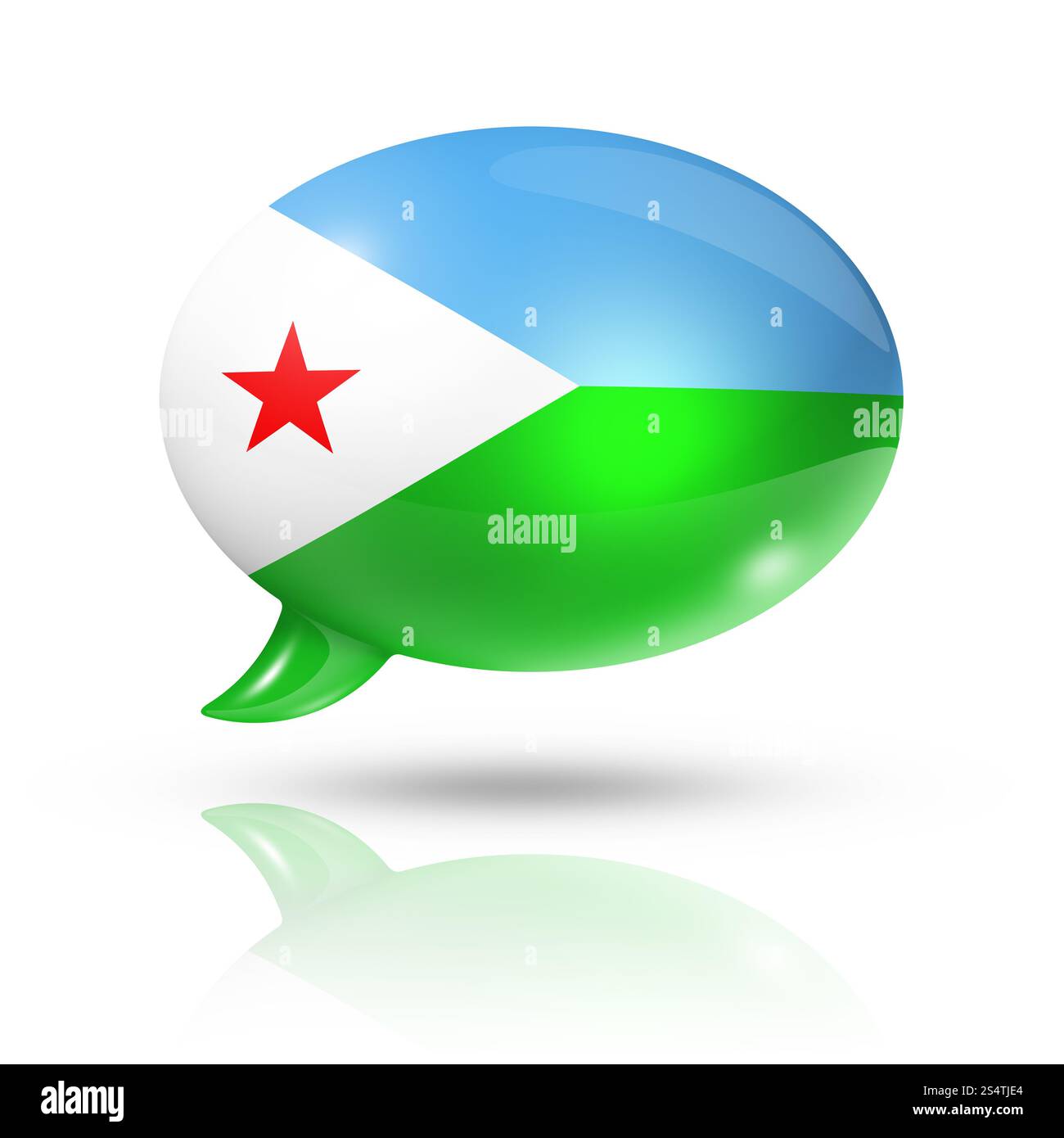 Drapeau de Djibouti tridimensionnel dans une bulle de discours isolé sur blanc avec chemin de détourage. Bulle de discours du drapeau de Djibouti Banque D'Images