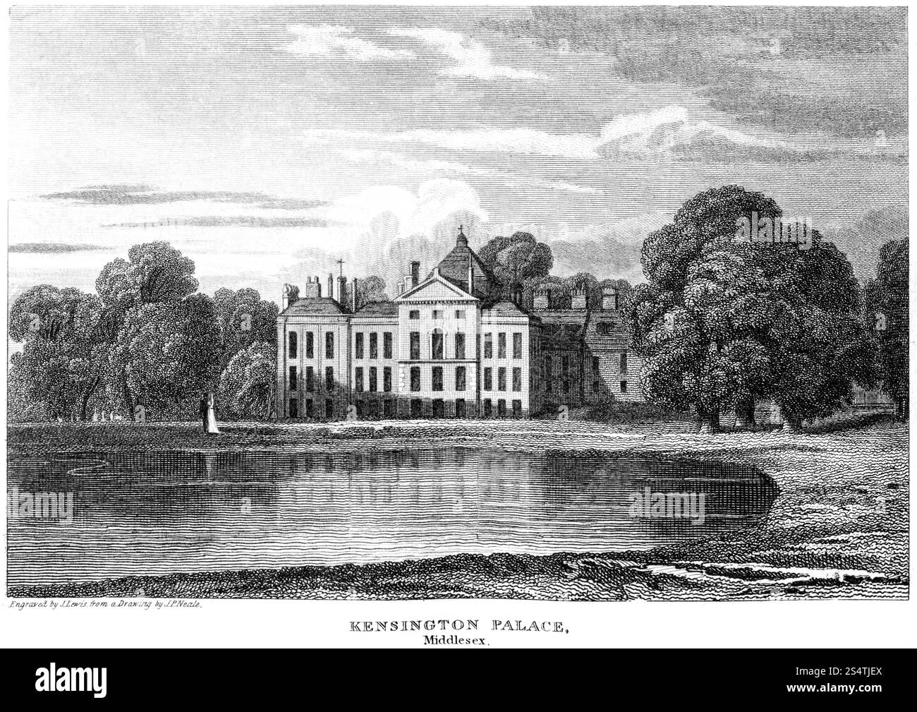 Une gravure du palais de Kensington, Middlesex telle qu'elle apparaissait en août 1814 numérisée à haute résolution à partir d'un livre publié vers 1815. Banque D'Images