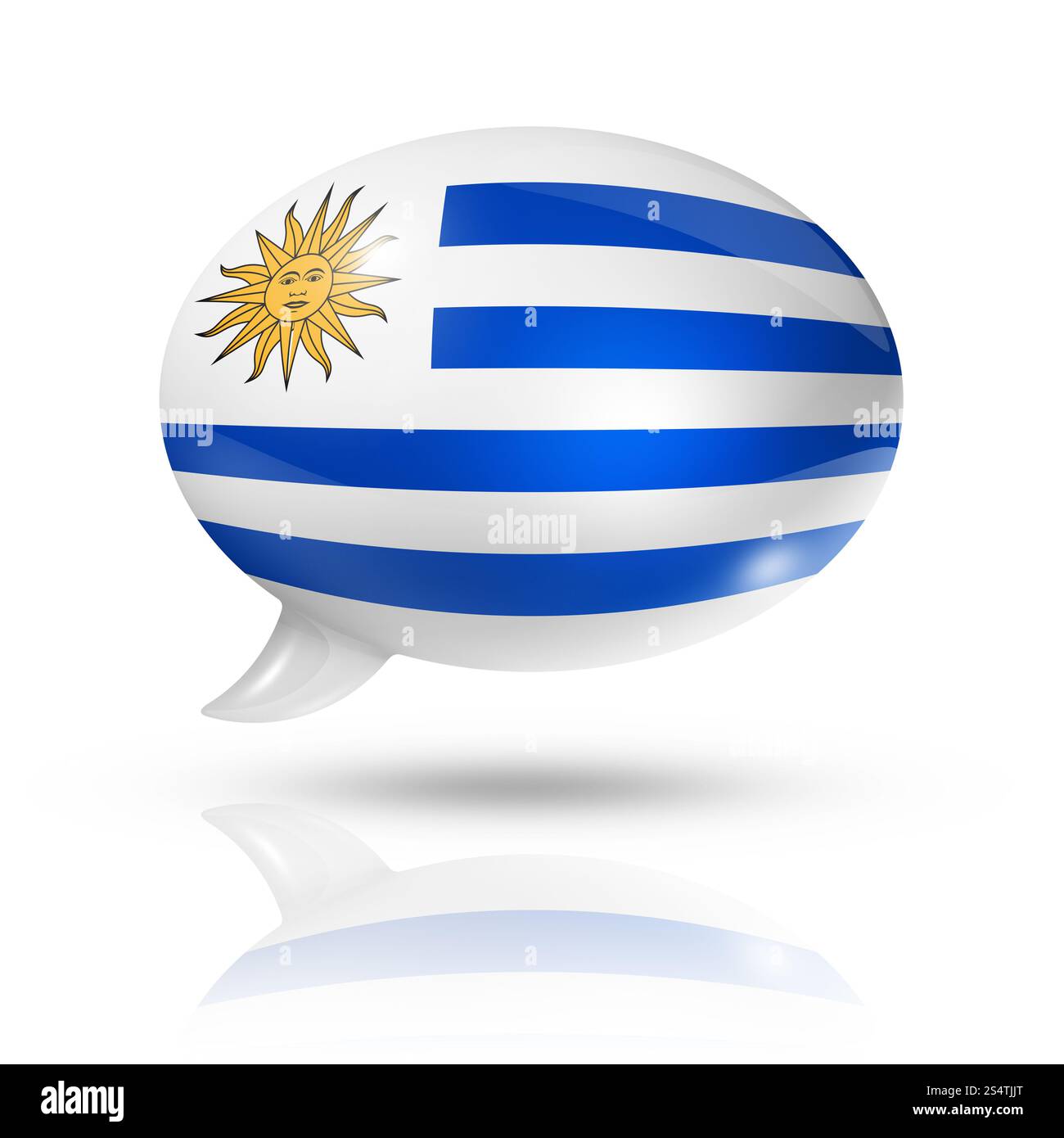 Drapeau de l'Uruguay en trois dimensions dans une bulle de discours isolé sur blanc avec chemin de détourage. Bulle de discours du drapeau uruguayen Banque D'Images