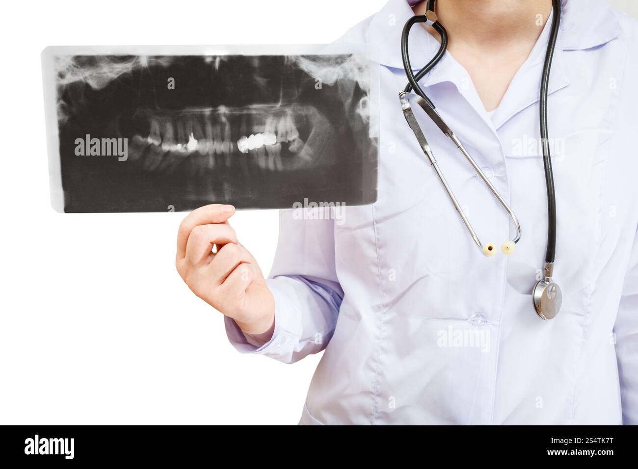 Montre infirmière radiographie avec mâchoire humaine isolé sur fond blanc Banque D'Images
