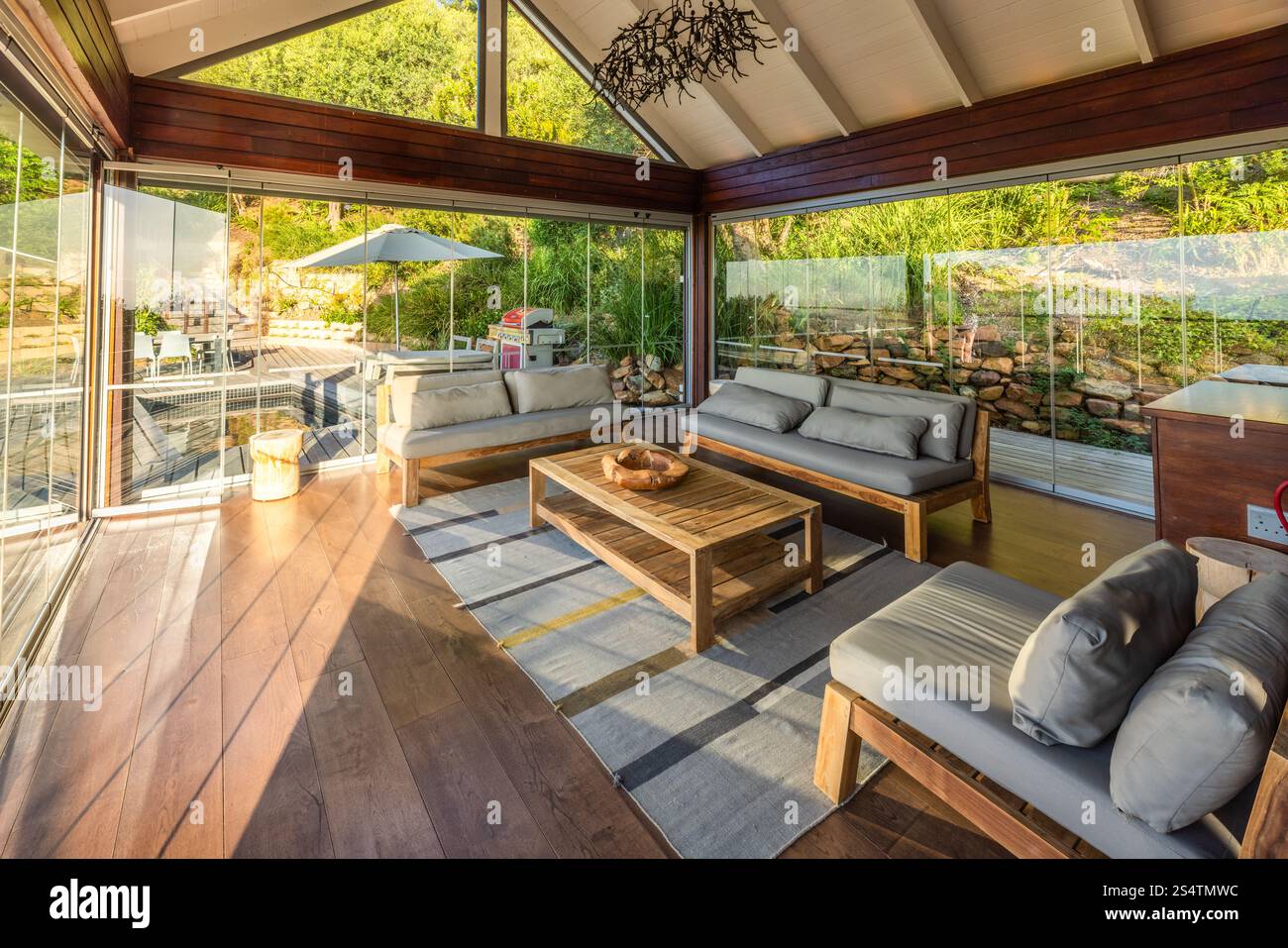 Intérieur du Bush Lodge à Hidden Valley Wines, Stellenbosch, Afrique du Sud. Banque D'Images