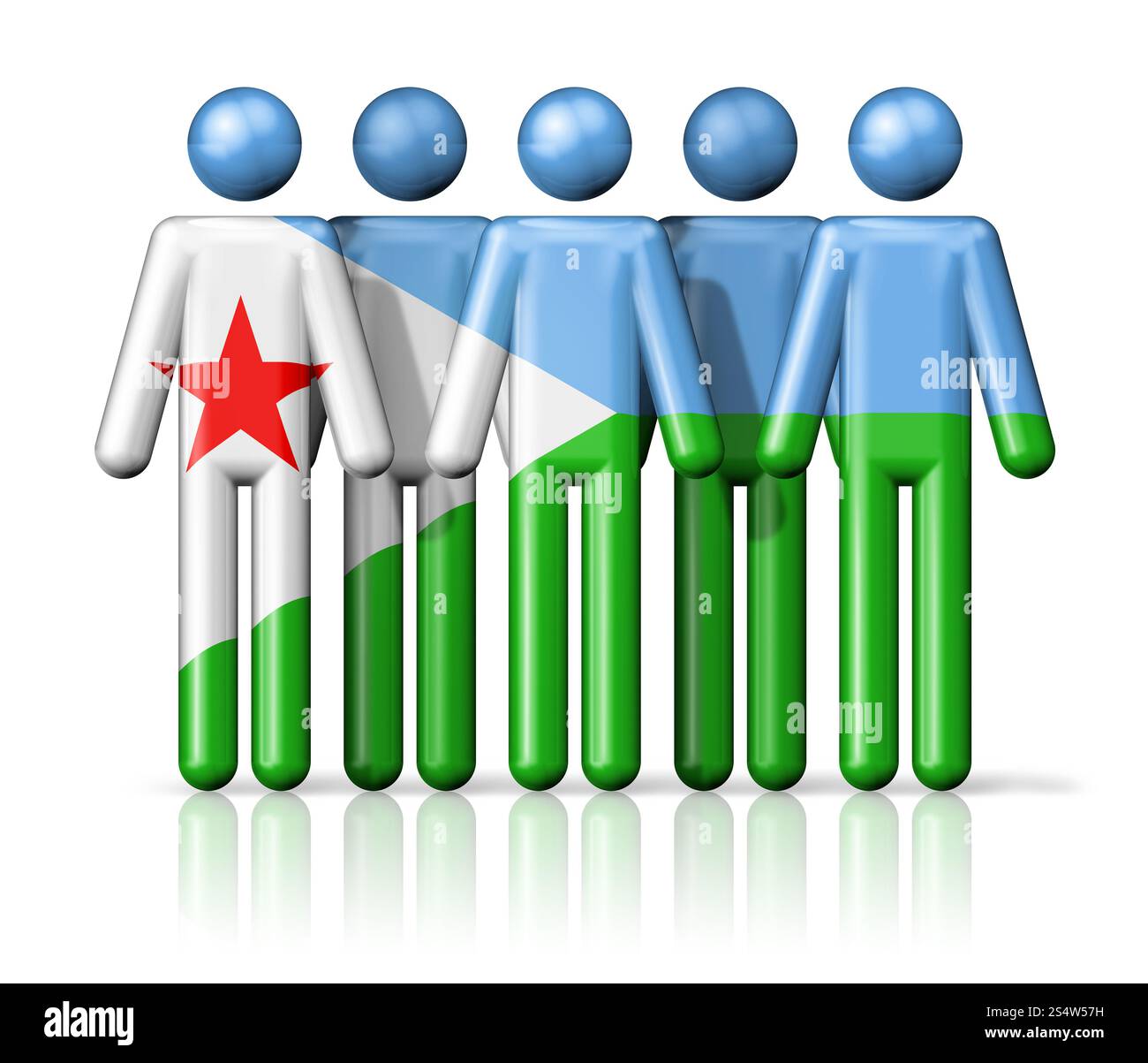 Drapeau de Djibouti sur la figure de bâton - icône 3D symbole de communauté nationale et sociale. Drapeau de Djibouti sur la figure de bâton Banque D'Images