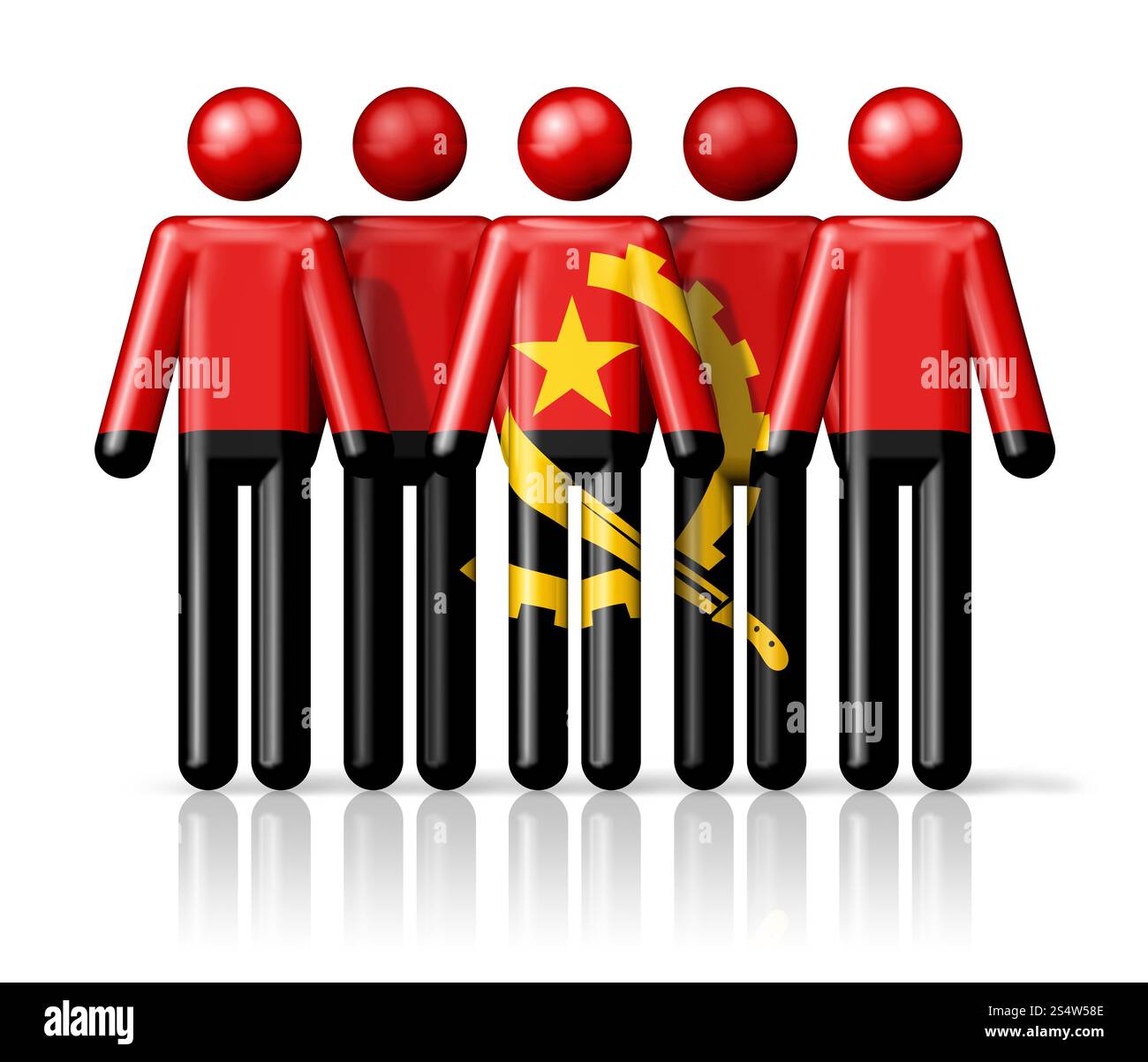 Drapeau de l'Angola sur la figure de bâton - icône 3D symbole de communauté nationale et sociale. Drapeau de l'Angola sur la figure de bâton Banque D'Images