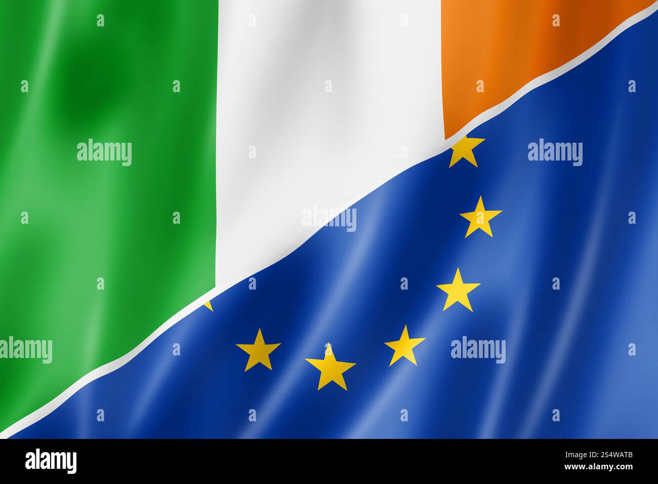 Irlandais mixte et drapeau de l'Union européenne, rendu en trois dimensions, illustration Banque D'Images