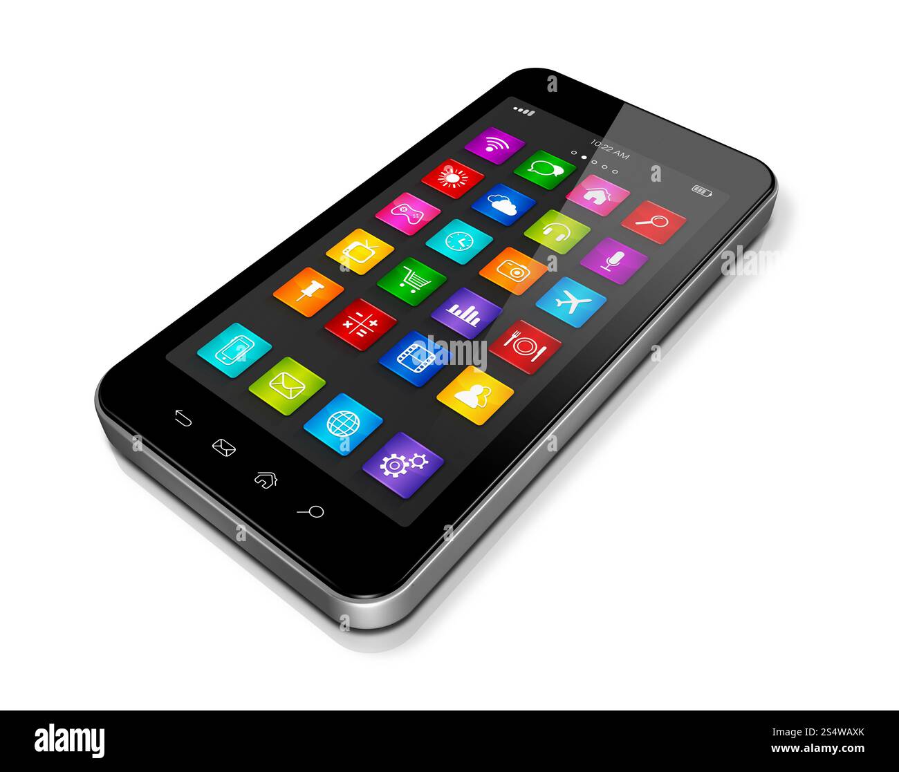 High Tech 3D, smartphone téléphone mobile avec des icônes d'applications interface - isolated on white with clipping path Banque D'Images
