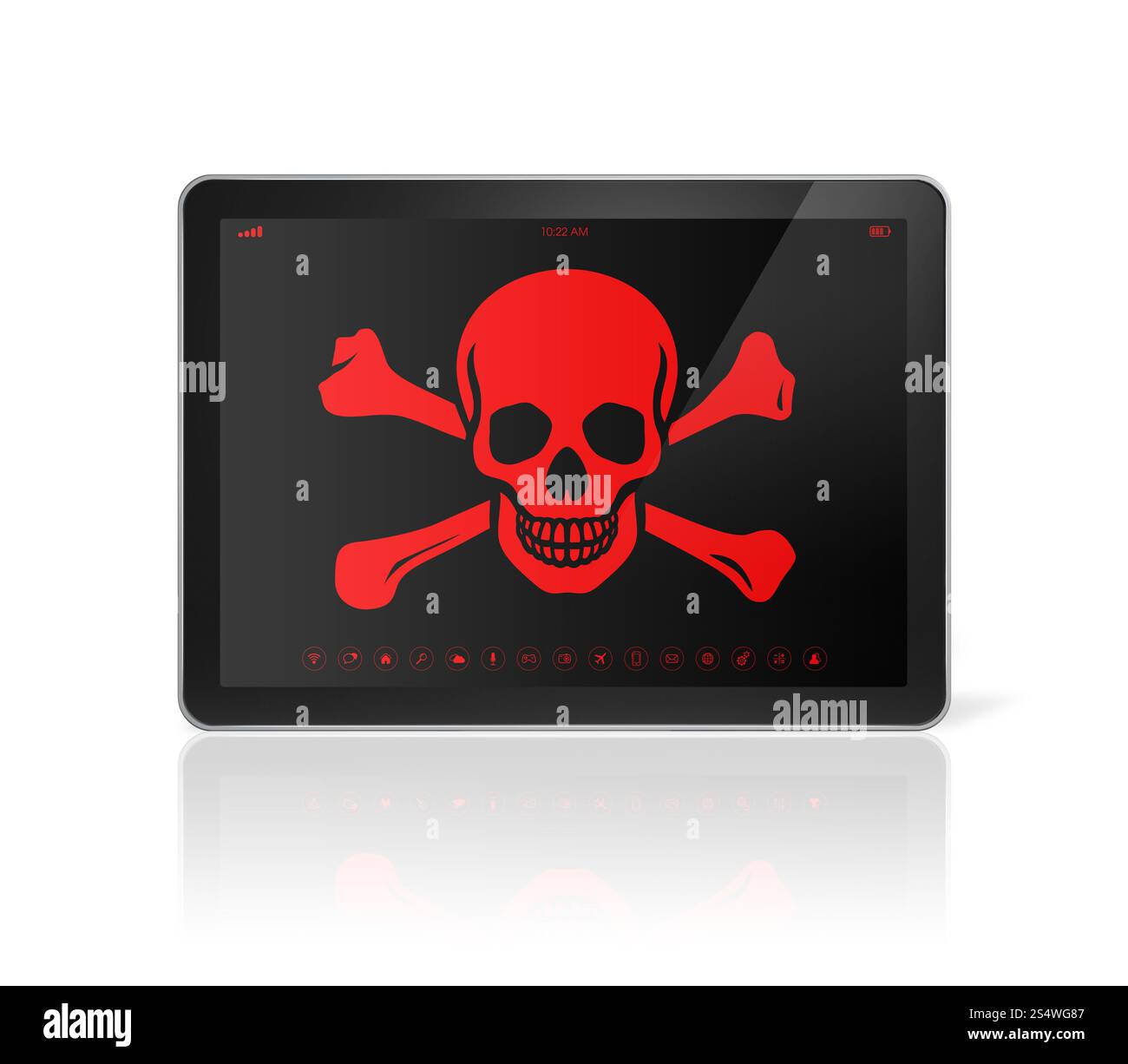 Tablet PC 3D avec un symbole pirate à l'écran. Concept de piratage. Tablet PC avec un symbole pirate à l'écran. Concept de piratage Banque D'Images