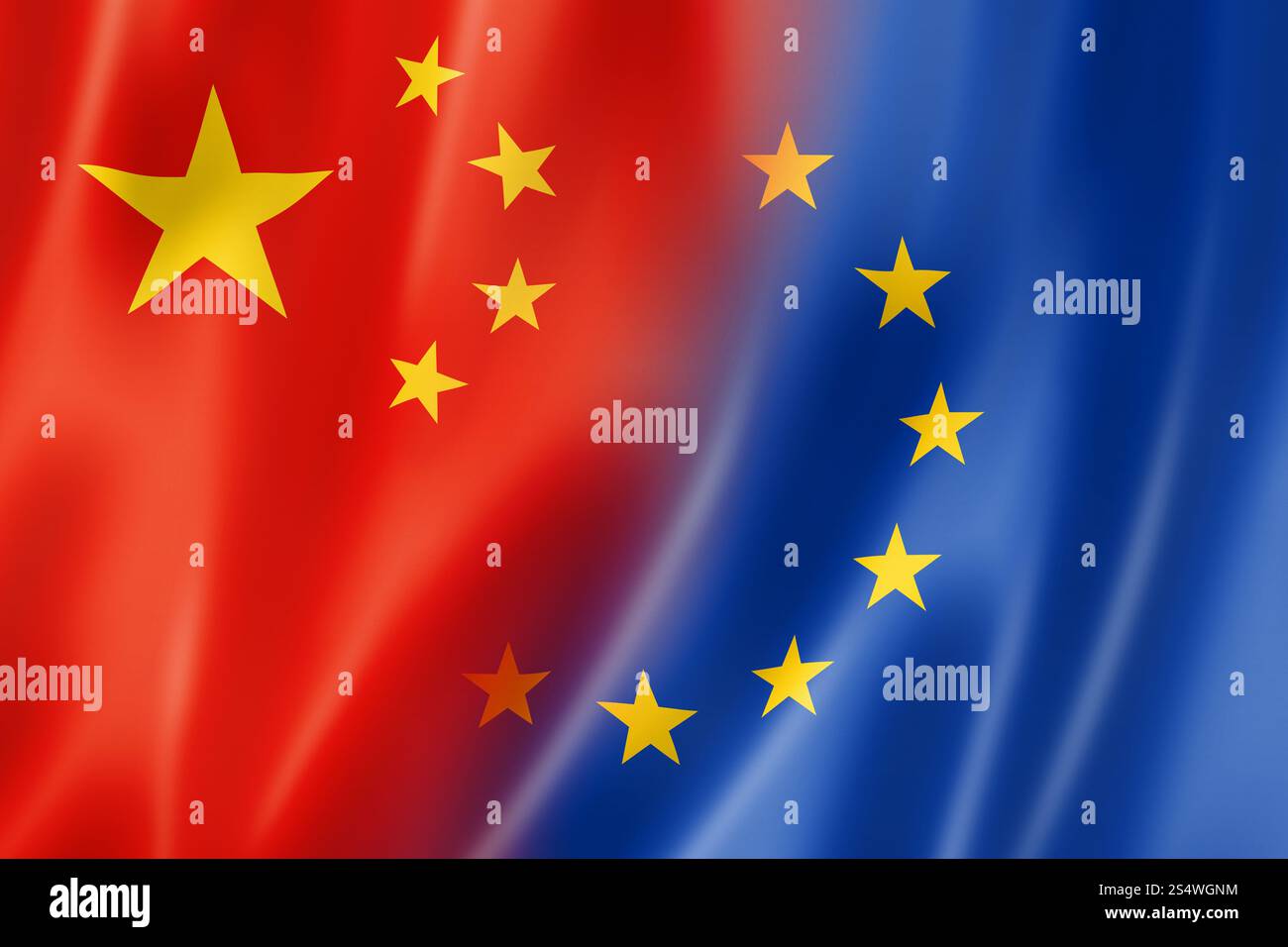 La Chine et l'Europe mixte drapeau, rendu en trois dimensions, illustration Banque D'Images