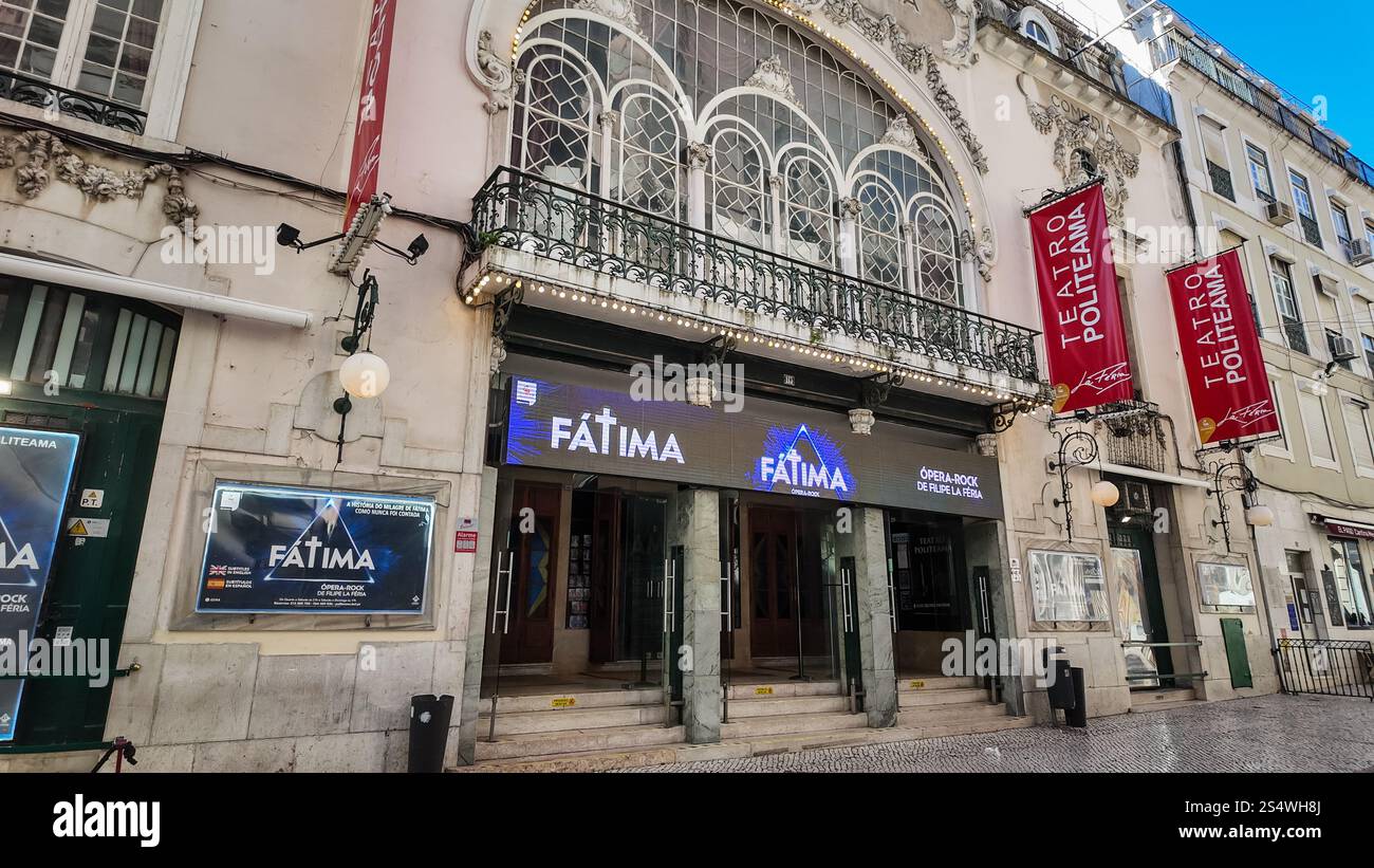 Historique Teatro Politeama à Lisbonne, Portugal, connu pour son architecture et ses comédies musicales et pièces de théâtre portugaises. Teatro Politeama. Banque D'Images