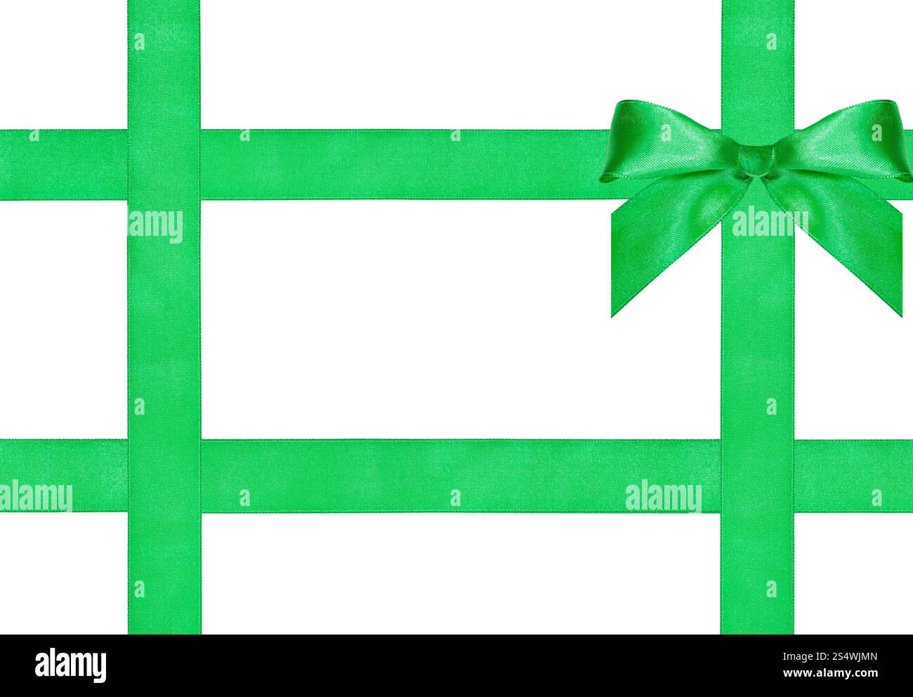 Un gros noeud papillon vert sur quatre bandes satin isolé sur fond blanc Banque D'Images