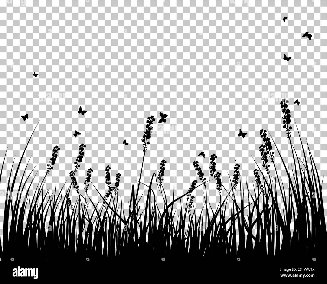 Vector silhouettes herbe arrière-plan. Tous les objets sont séparés. Illustration de Vecteur