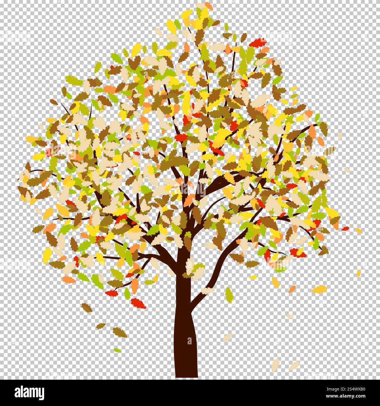 Arbre de chêne de l'automne avec les feuilles qui tombent. Vector illustration. Illustration de Vecteur