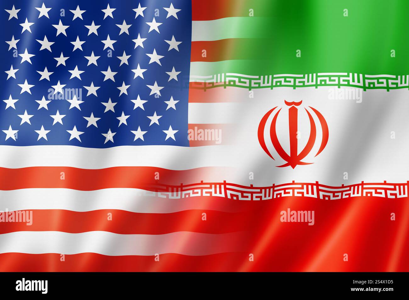 USA et l'Iran mixte drapeau, rendu en trois dimensions, illustration Banque D'Images