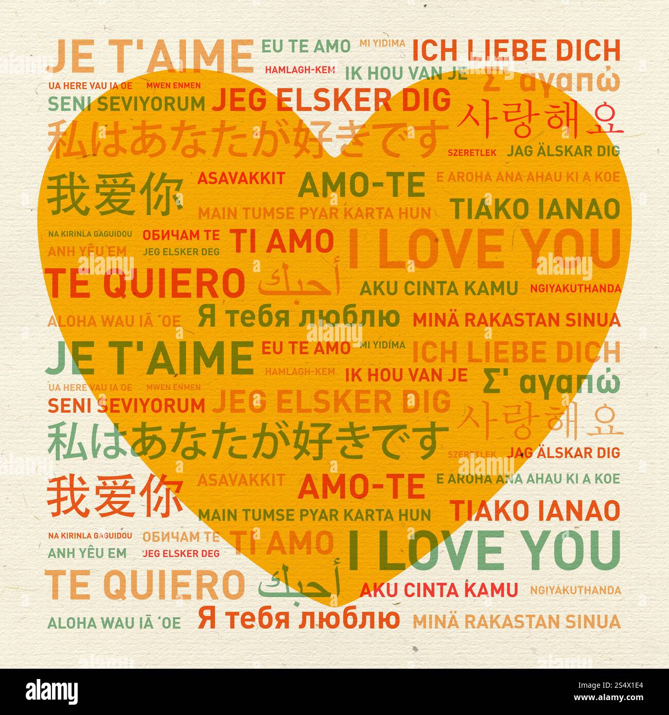 Je t'aime message traduit dans différentes langues du monde - carte vintage Banque D'Images