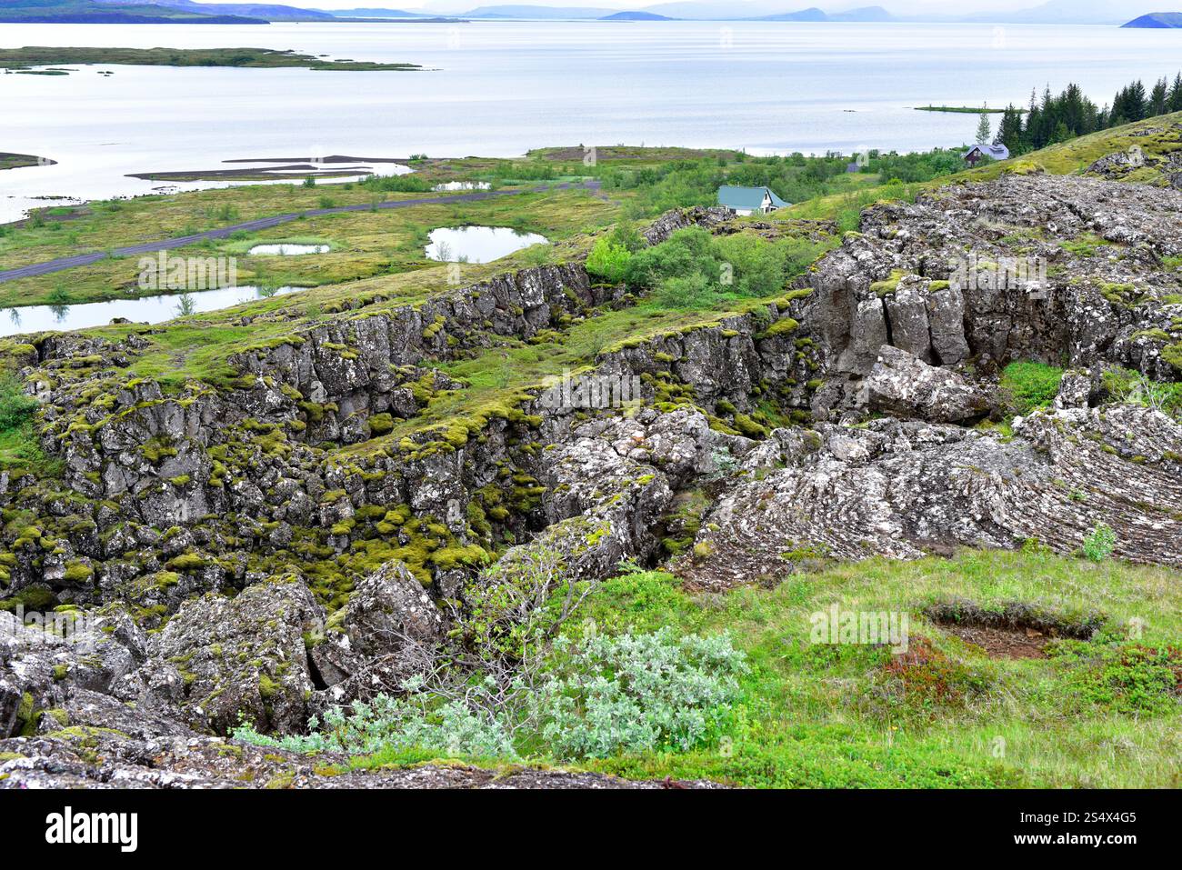 Thingvallavatn est un lac de la vallée du Rift, partie émergée de la crête mi-atlantique. Parc national de Thingvellir, Islande. Banque D'Images
