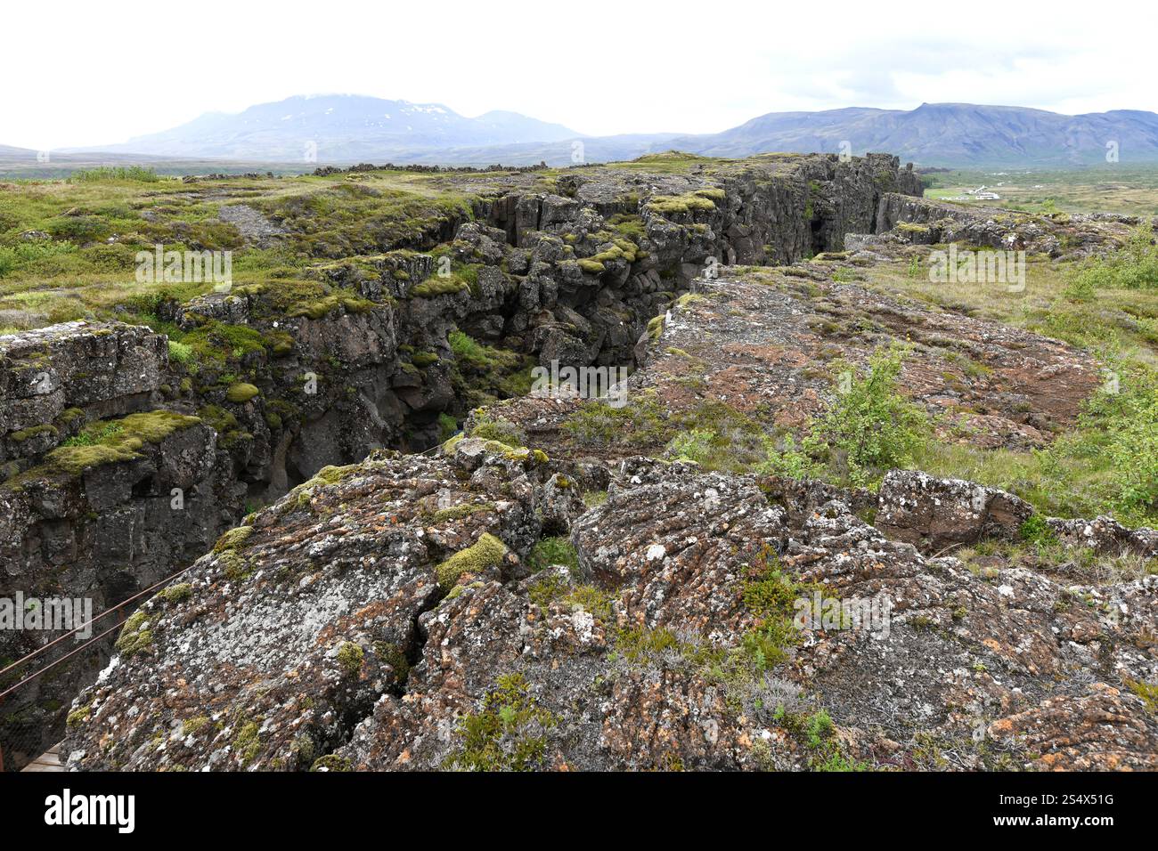 Almannagjá Rift marque la séparation entre la plaque américaine et la plaque eurasienne. Parc national de Thingvellir, Islande. Banque D'Images