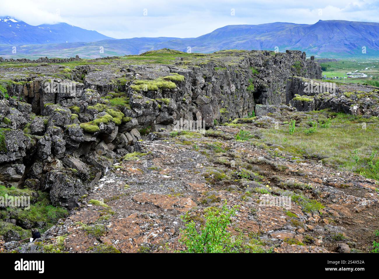 Almannagjá Rift marque la séparation entre la plaque américaine et la plaque eurasienne. Parc national de Thingvellir, Islande. Banque D'Images