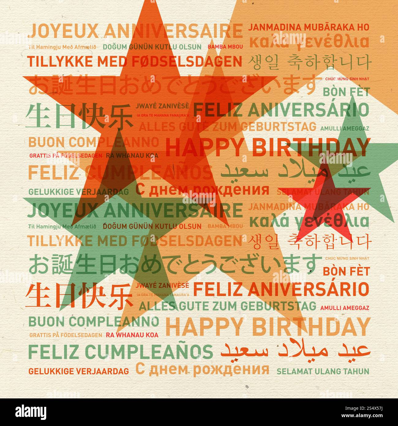 Carte de joyeux anniversaire du monde en différentes langues. Bonne carte d'anniversaire du monde entier Banque D'Images