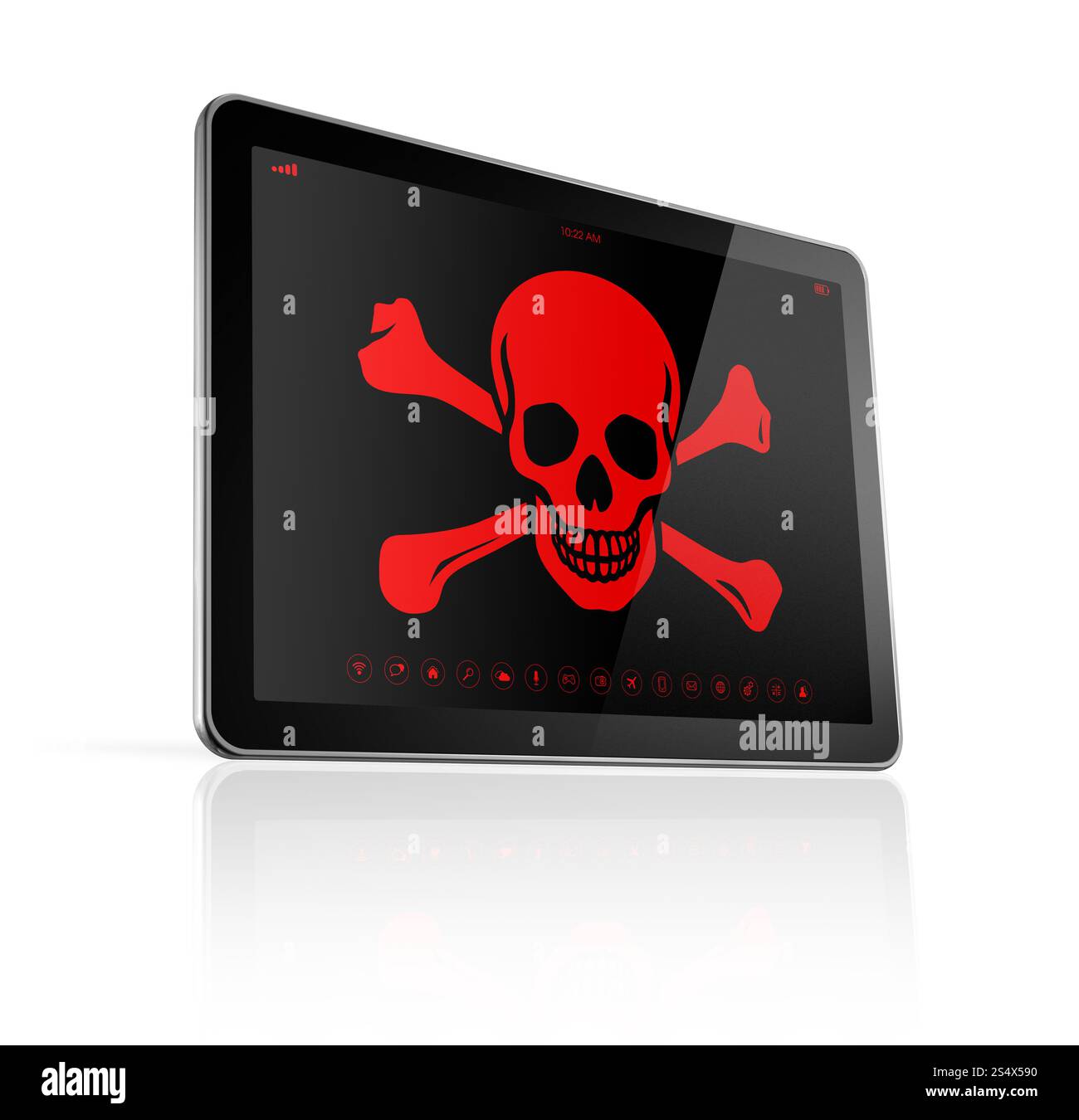 Tablet PC 3D avec un symbole pirate à l'écran. Concept de piratage. Tablet PC avec un symbole pirate à l'écran. Concept de piratage Banque D'Images
