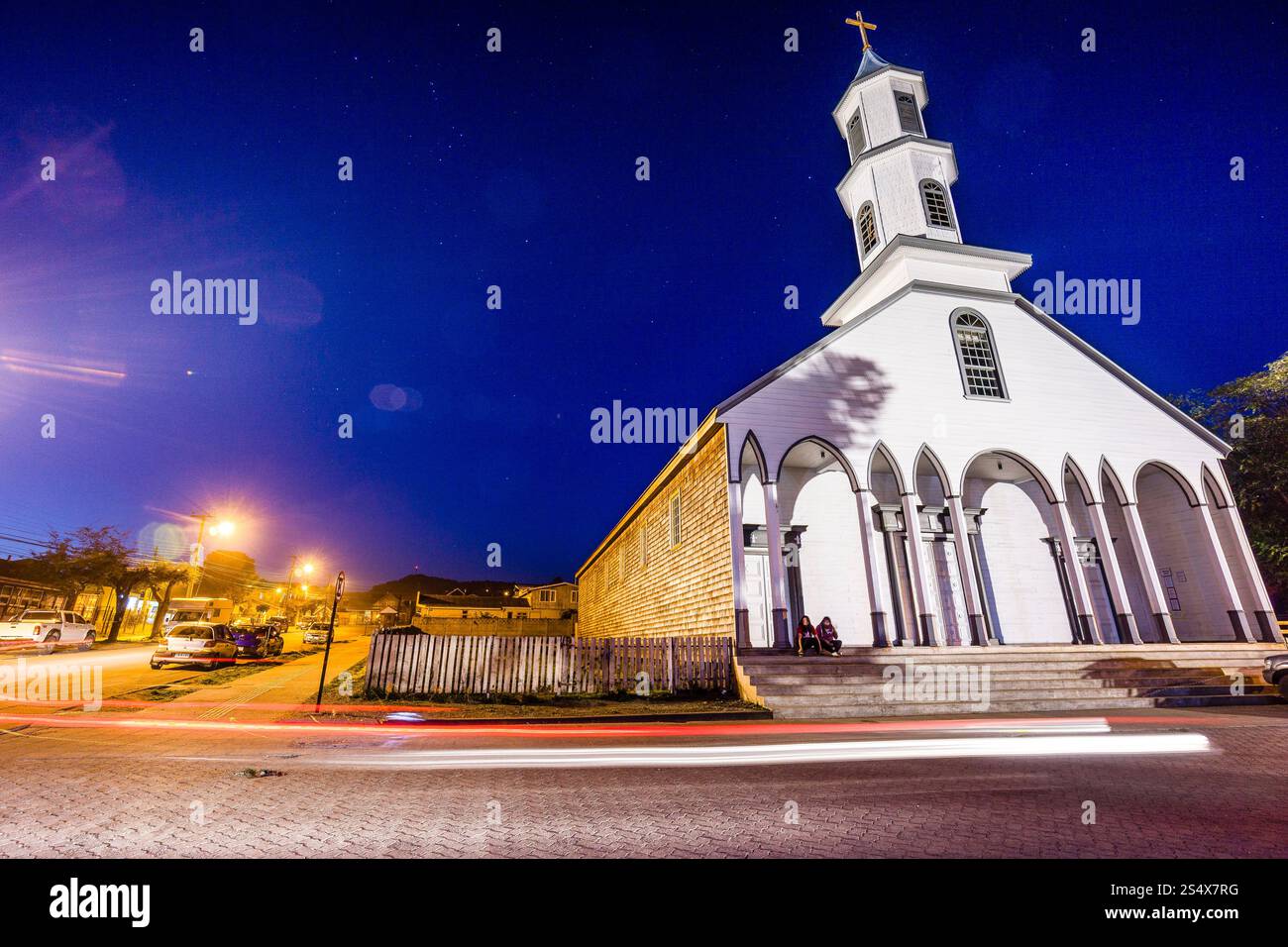 Église notre-Dame des douleurs de Dalcahue, XVIIe siècle. Déclaré monument national et site du patrimoine mondial, île de Chiloé, région de Los Lagos, Patago Banque D'Images