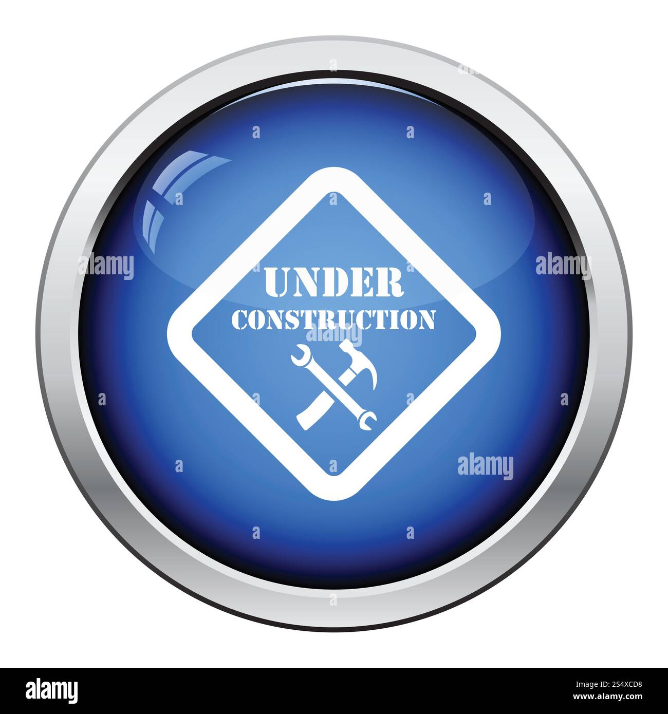 Icône en cours de construction. Bouton brillant. Banque D'Images