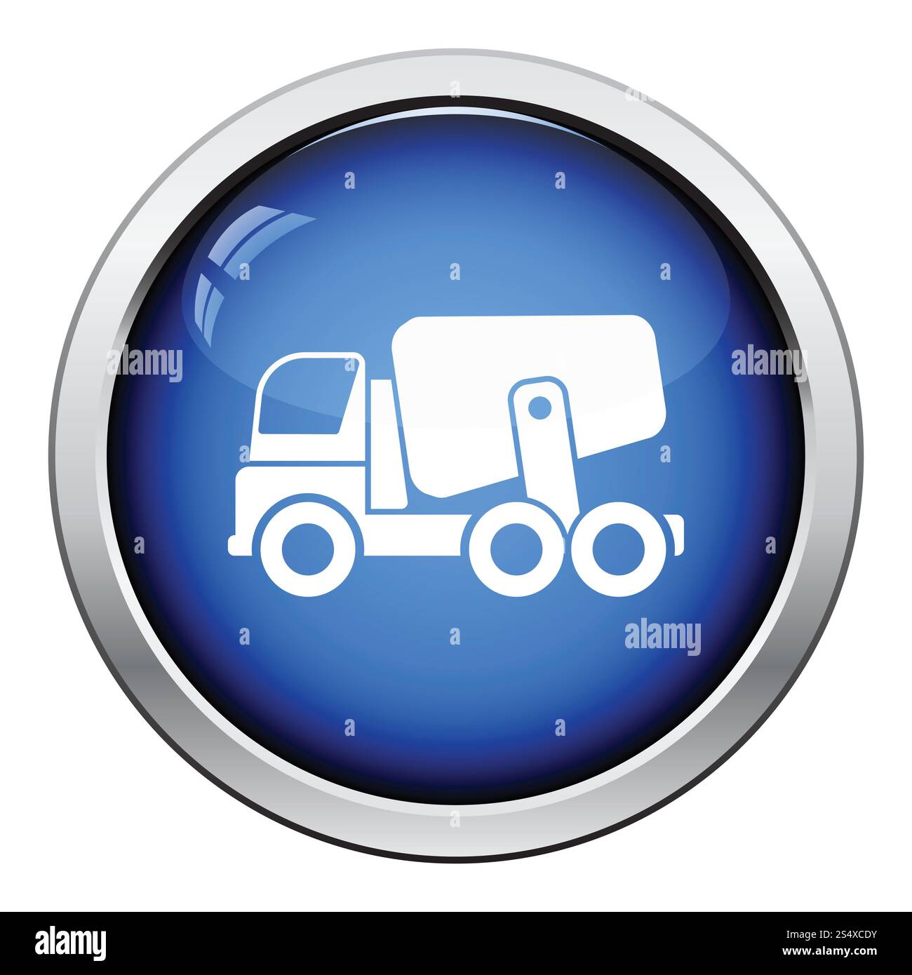 Icône de camion malaxeur à béton. Bouton brillant. Banque D'Images