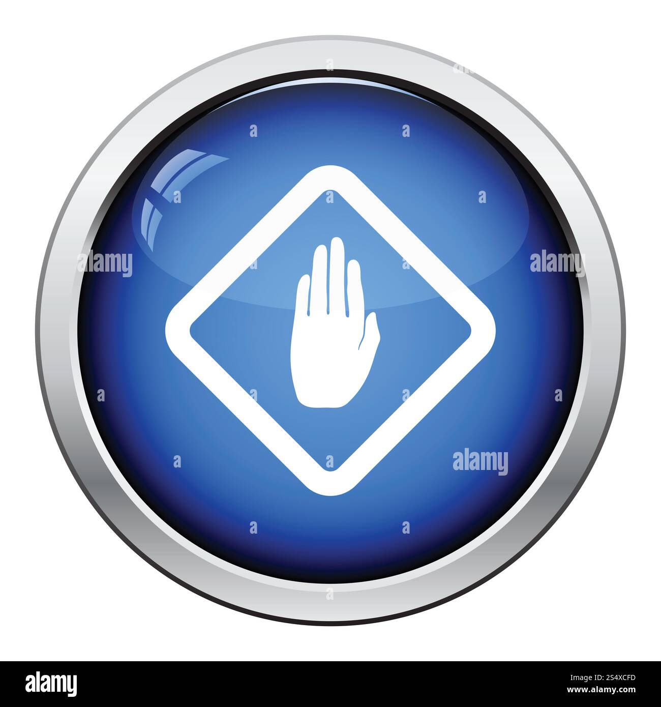 Icône de main d'avertissement. Bouton brillant. Banque D'Images