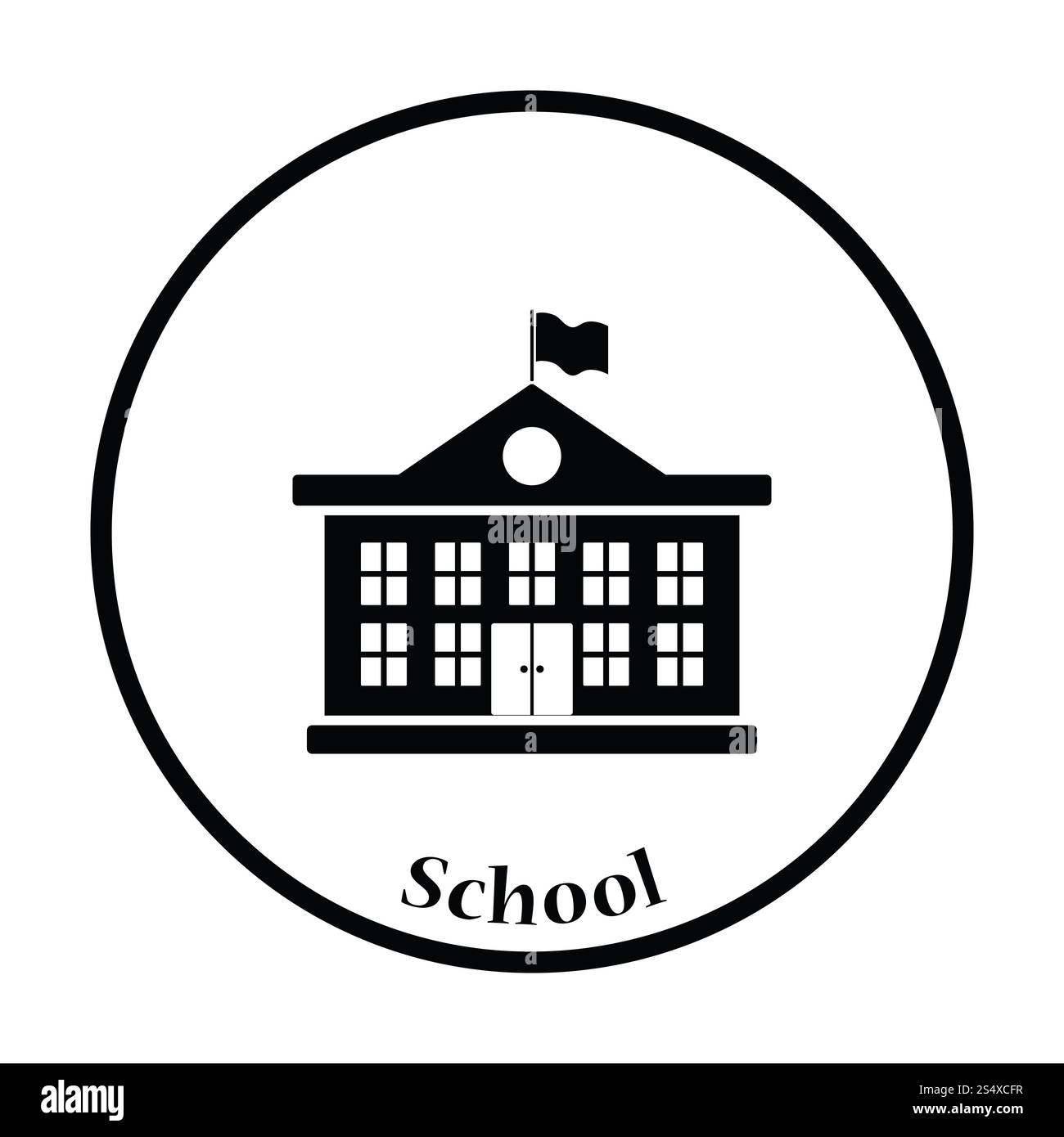 Icône du bâtiment de l'école. Motif cercle fin. Banque D'Images