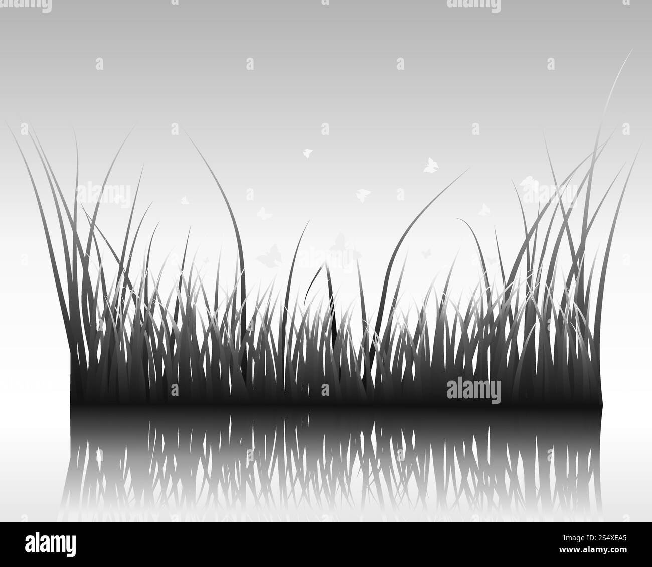 Vector silhouettes herbe arrière-plan avec la réflexion dans l'eau. Tous les objets sont séparés. Illustration de Vecteur