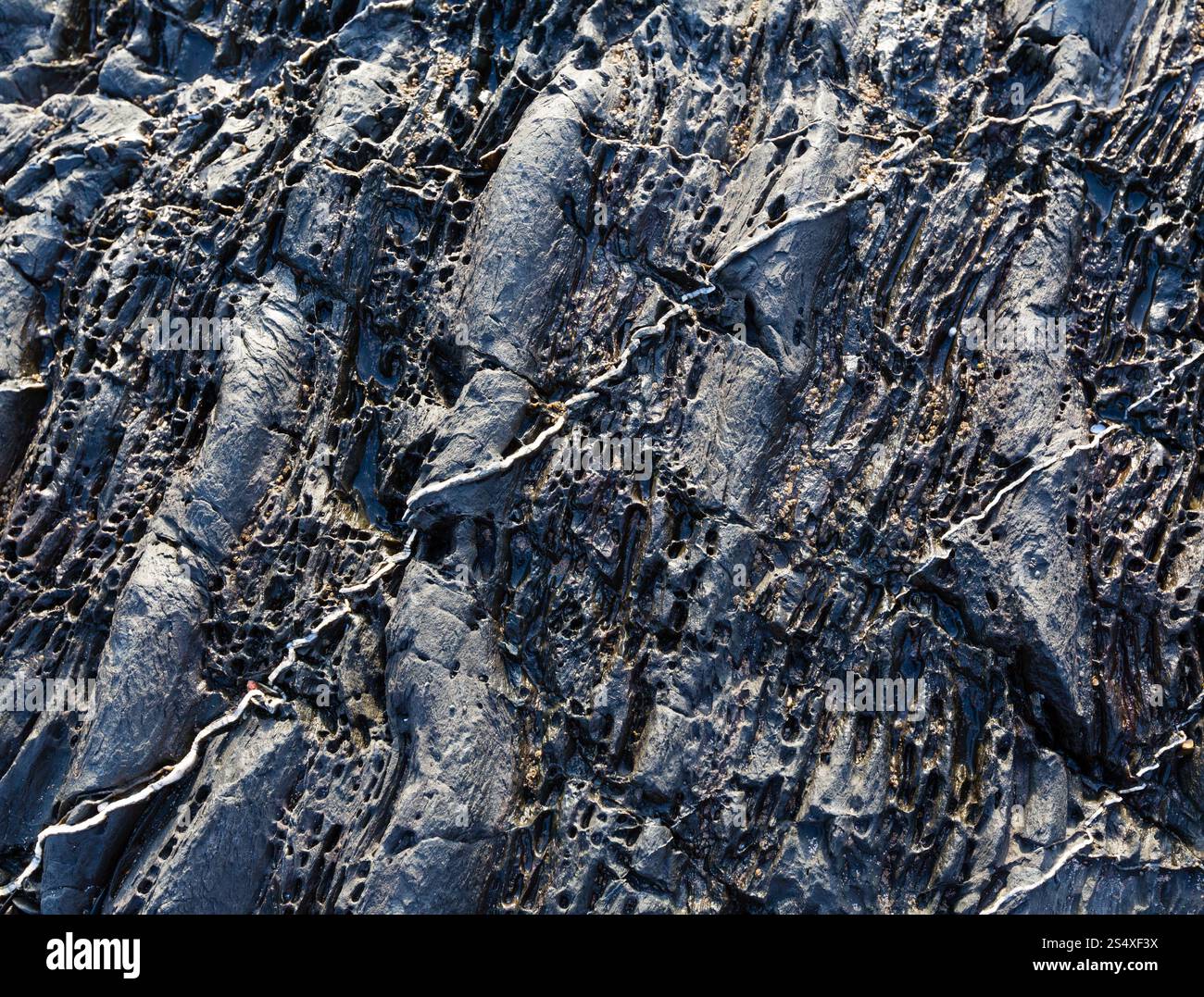 Partie de rock libre avec bandes blanches d'un autre matériau géologique. Arrière-plan de la nature. Banque D'Images