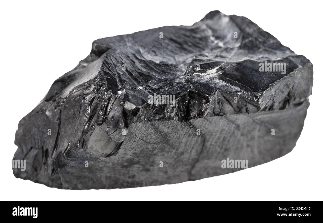 La prise de vue macro des pierres minérales naturelles - morceau de rock shungite brut isolé sur fond blanc Banque D'Images