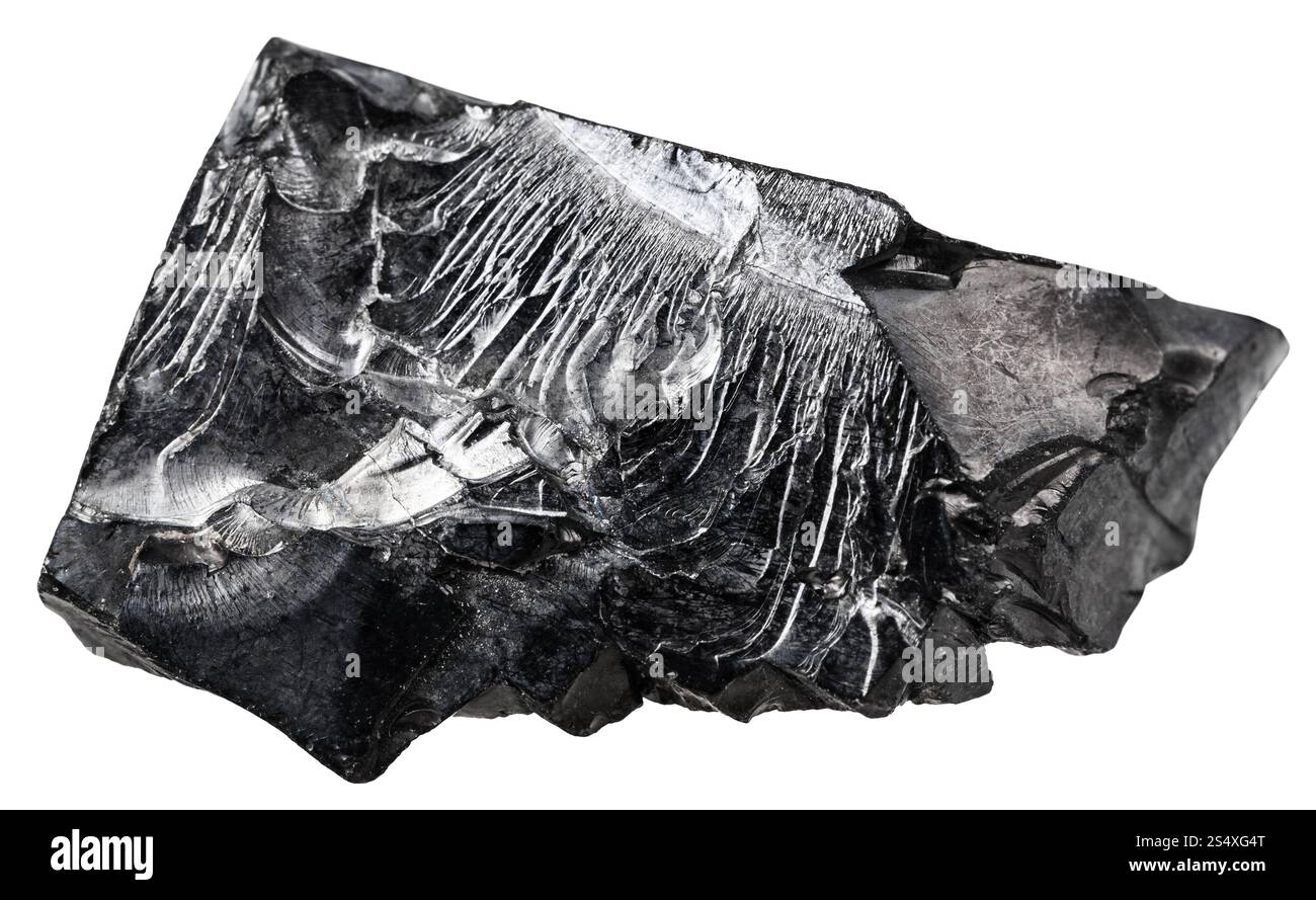La prise de vue macro de matières premières minérales naturelles - Pierre Pierre shungite isolé sur fond blanc Banque D'Images