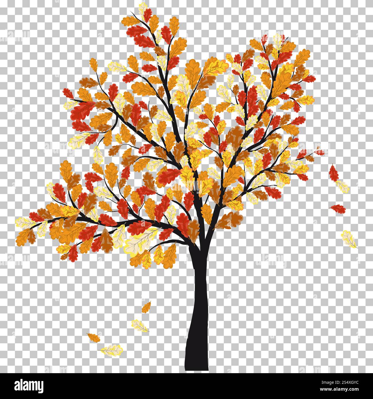 Arbre de chêne de l'automne avec les feuilles qui tombent. Vector illustration. Illustration de Vecteur