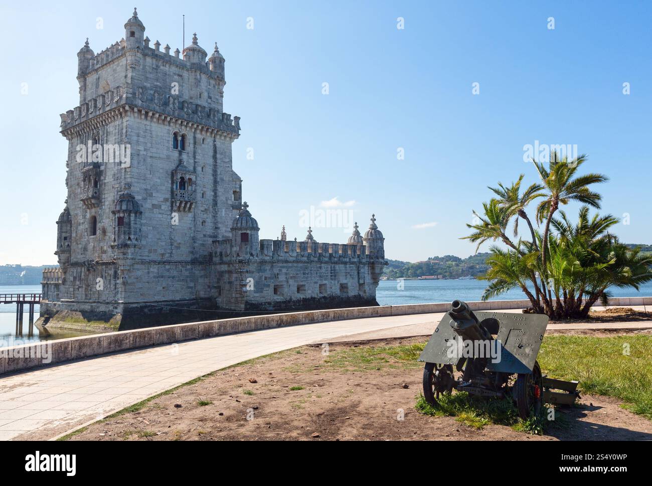 Tour Belem (ou tour de St Vincent) sur la rive du Tage à Lisbonne, Portugal. Construit entre 1515-1521 par Francisco de Arruda. Banque D'Images