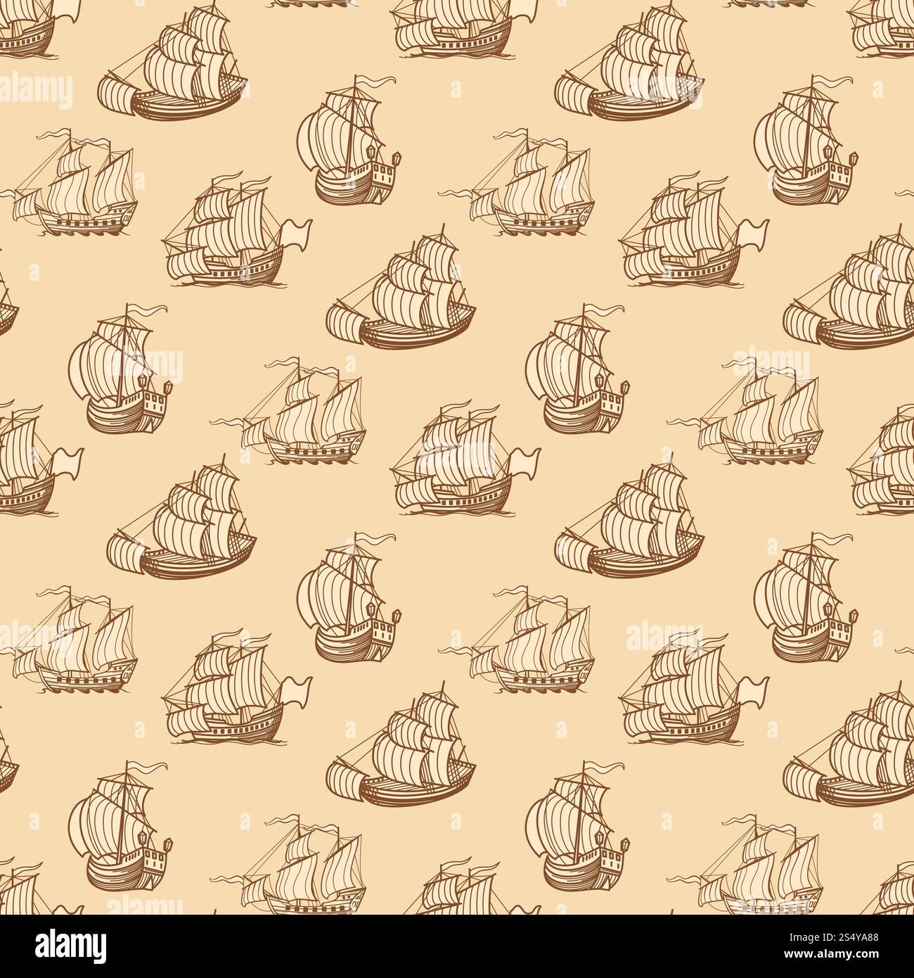 Vintage Ships motif sans couture. Fond de texture de bateaux antiques. Illustration vectorielle. Vintage Ships motif sans couture. Texture de bateaux antiques Illustration de Vecteur