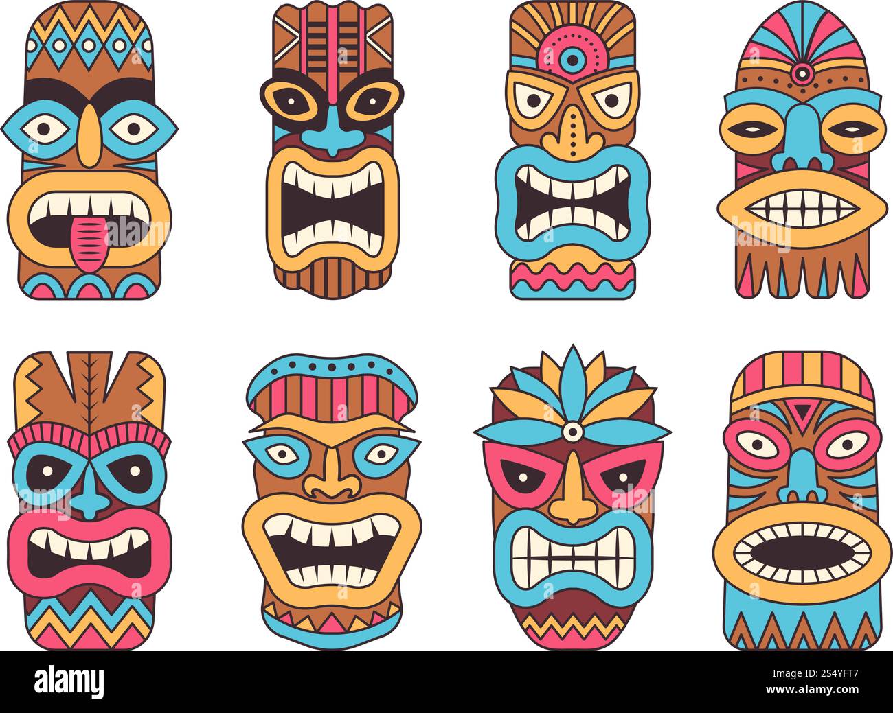 Illustrations du Dieu tiki hawaïen. Masque totem tribal, vecteur de visage coloré tribal totem. Illustrations du Dieu tiki hawaïen. Totem tribal Illustration de Vecteur