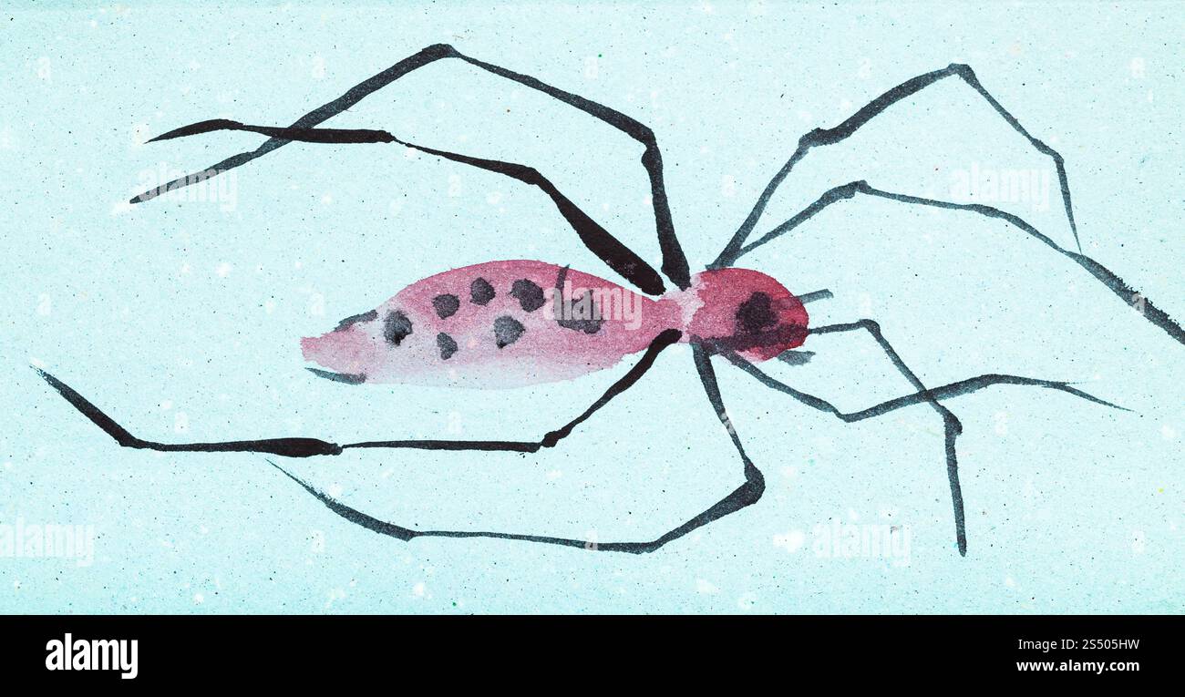 La formation en dessin suibokuga with style - spider rose sur du papier de couleur bleu Banque D'Images