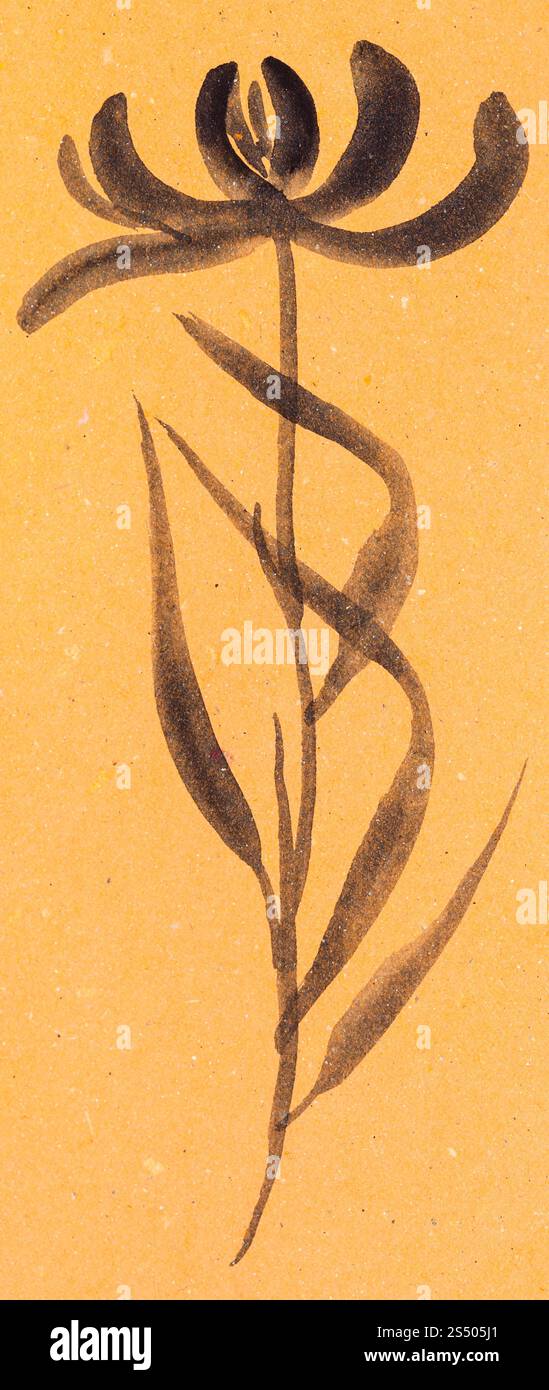 La formation en dessin suibokuga with style - croquis de fleur sur du papier de couleur orange Banque D'Images