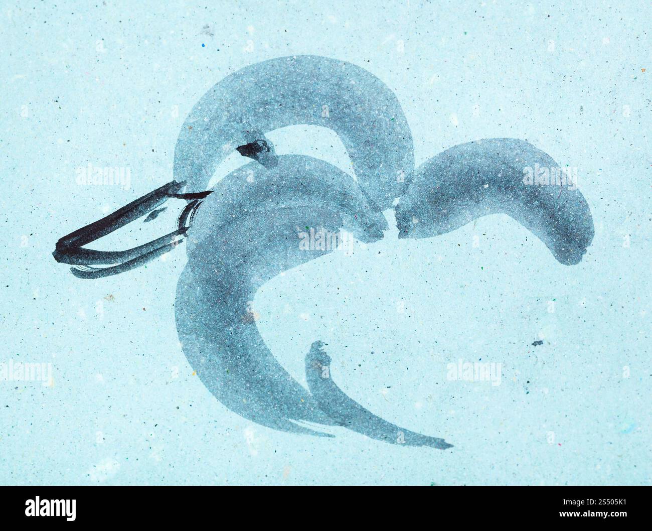 La formation en dessin suibokuga with style - tête de canard sur du papier de couleur bleu Banque D'Images
