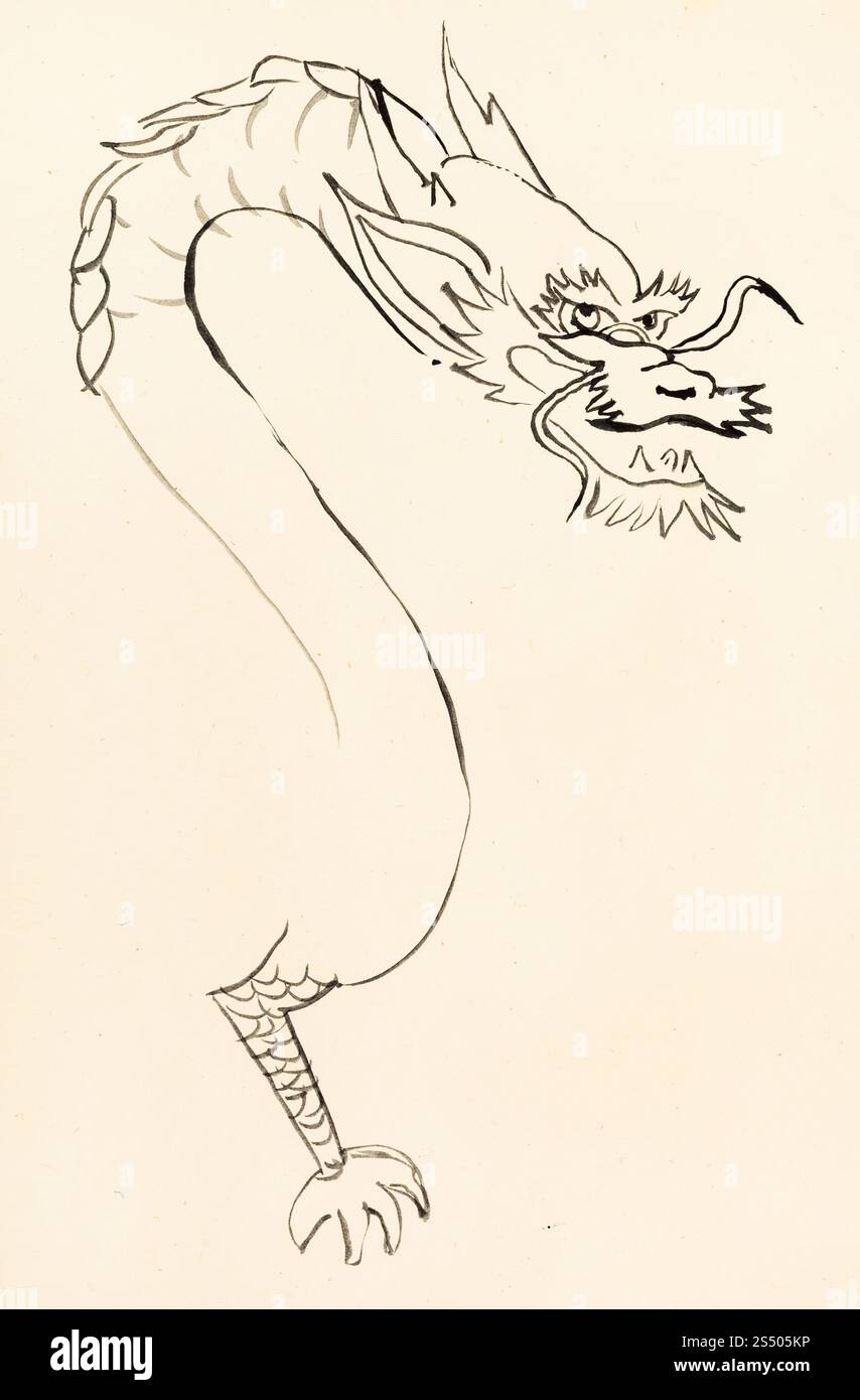 La formation en dessin suibokuga with style - Croquis du dragon sur papier couleur ivoire Banque D'Images